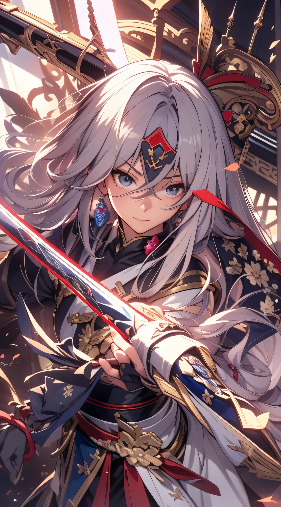 anime figure,Dark villain,Handsome face,The samurai held a sword, Wearing contrasting armor, full portrait of magical knight,the original god, demon anime girl, fantasy paladin man, Dragon Knight,Spread your black feathered wings and move Genshin Impact, Anime 8 k, Anime fantasy illustration, Genshin Impact, Shock character, Detailed key anime art, Ayaka Genshin impact, onmyoji portrait,Close-up of holding a sword, Manga epic artwork, Epic fantasy digital art style,Epic fantasy art style, 8K high quality detailed art, Epic fantasy art style HD, Faraway view,Golden glowing magic array behind him,Purify the flame,HD anime visuals,full portrait of magical knight