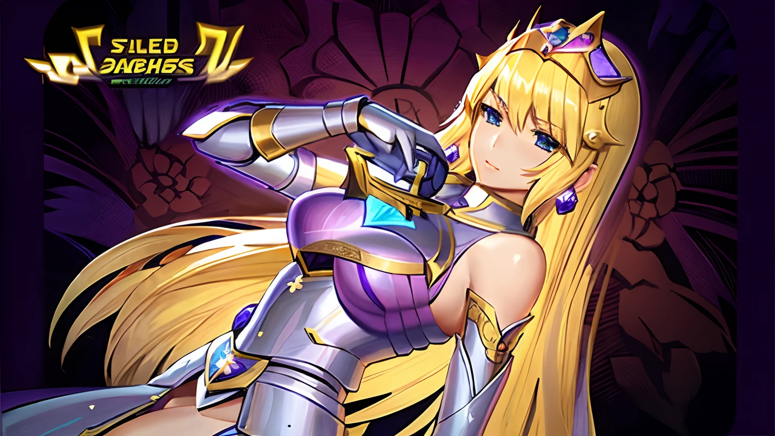 Anime woman with long blonde hair wearing armor and sword, knights of zodiac girl, portrait knights of zodiac girl, In amethyst armor, oppai, Colossal tits, with large breasts, seductive princess knight, anime goddess, Princess Knight, ((a beautiful fantasy empress)), blonde - haired princess, princess intergalactica, a blonde emerald warrior, Anime Manga Robot!! anime woman, Dress Armor Girl