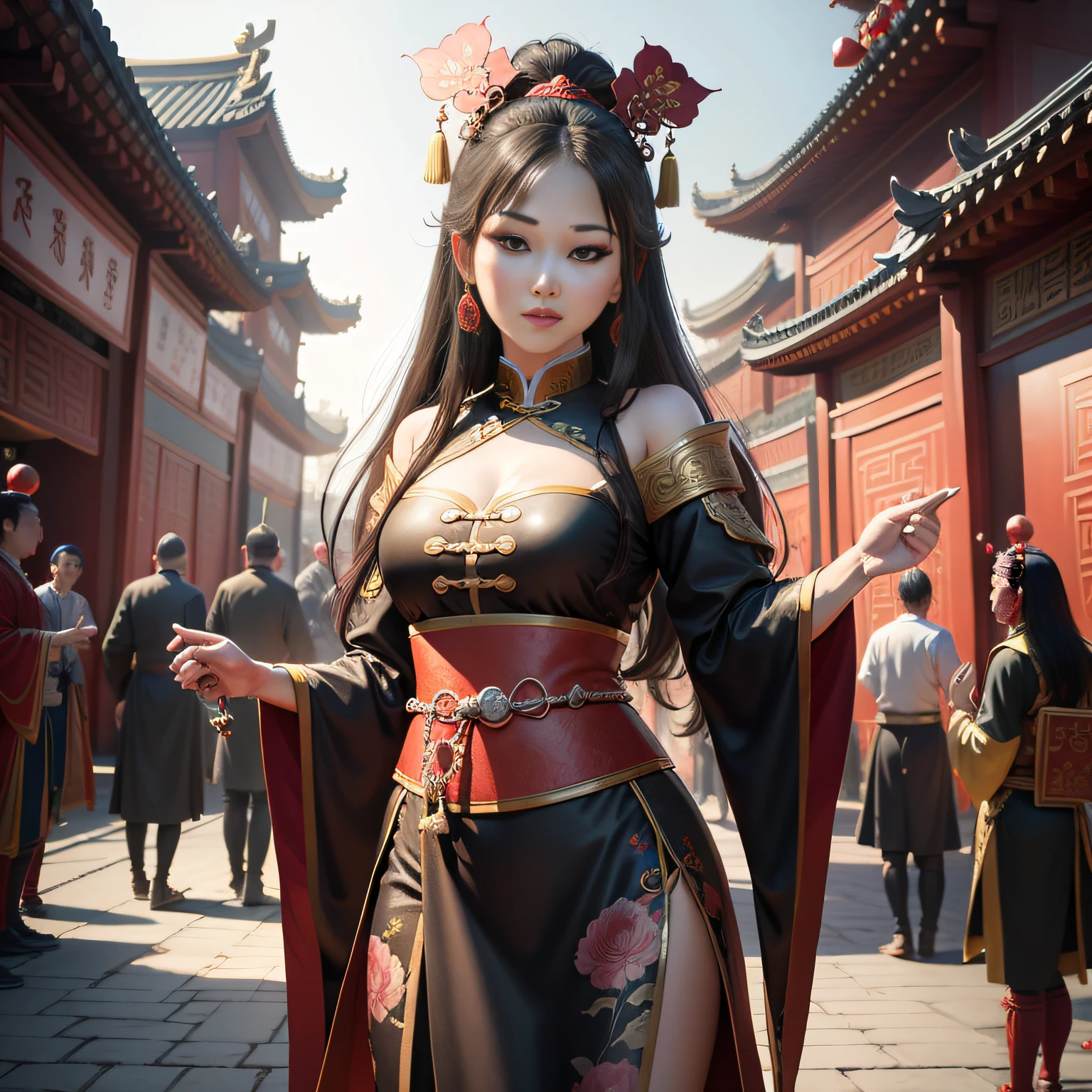 tmasterpiece，A high resolution，8K，absurd res，Complex scenes，Detailed content，CG animation，Street view of the Tang Dynasty, China，From the Chinese mythological story Qixi Festival，Lively scene，