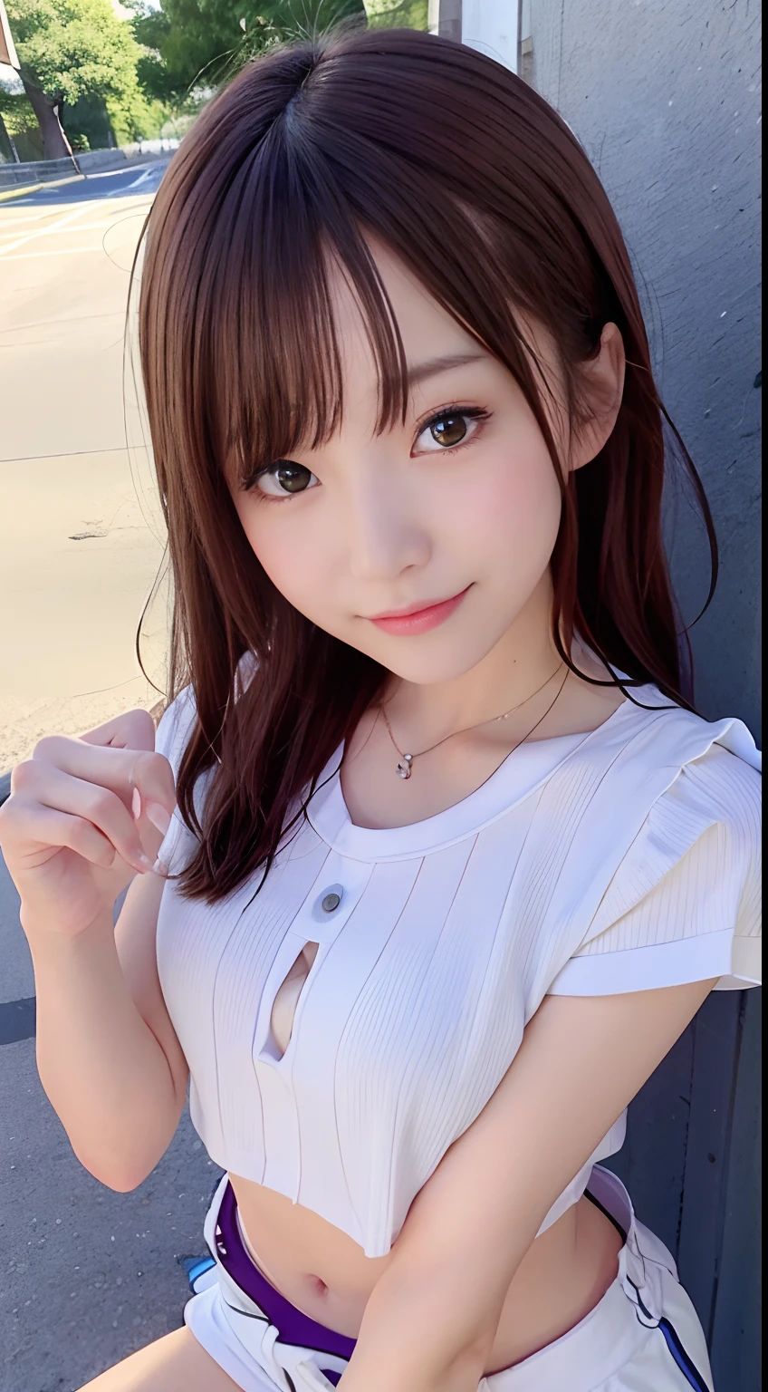 seed:1237008697,((close-up:1.3))((Full Body Angle:1.1)),((Highest quality, 8k, masterpiece: 1.3)), concentrated: 1.2,Front hair:1.3, Cute 1,Nipples erect、 Perfect beauty: 1.4,Colorful star print T-shirt、Shorts,: 1.2,Randall Color、comics&Text Graphics、Black,1.1, Highly detailed face and skin textures, Fine grain, double eyelid, whitening skin, ,Highest quality,Ultra-high resolution,you,1 person,alone,_Shiny_skin,Iris,necklace,((brown_length_Wavy_hair)),(lips)),eyelash,Front hair,deal with,compensate,Shiny,pore,skin big breasts、((smiling face))、((Front hair:1.3))、Walking in the park、Standing and walking、gravure idol、Don't look at the camera、
