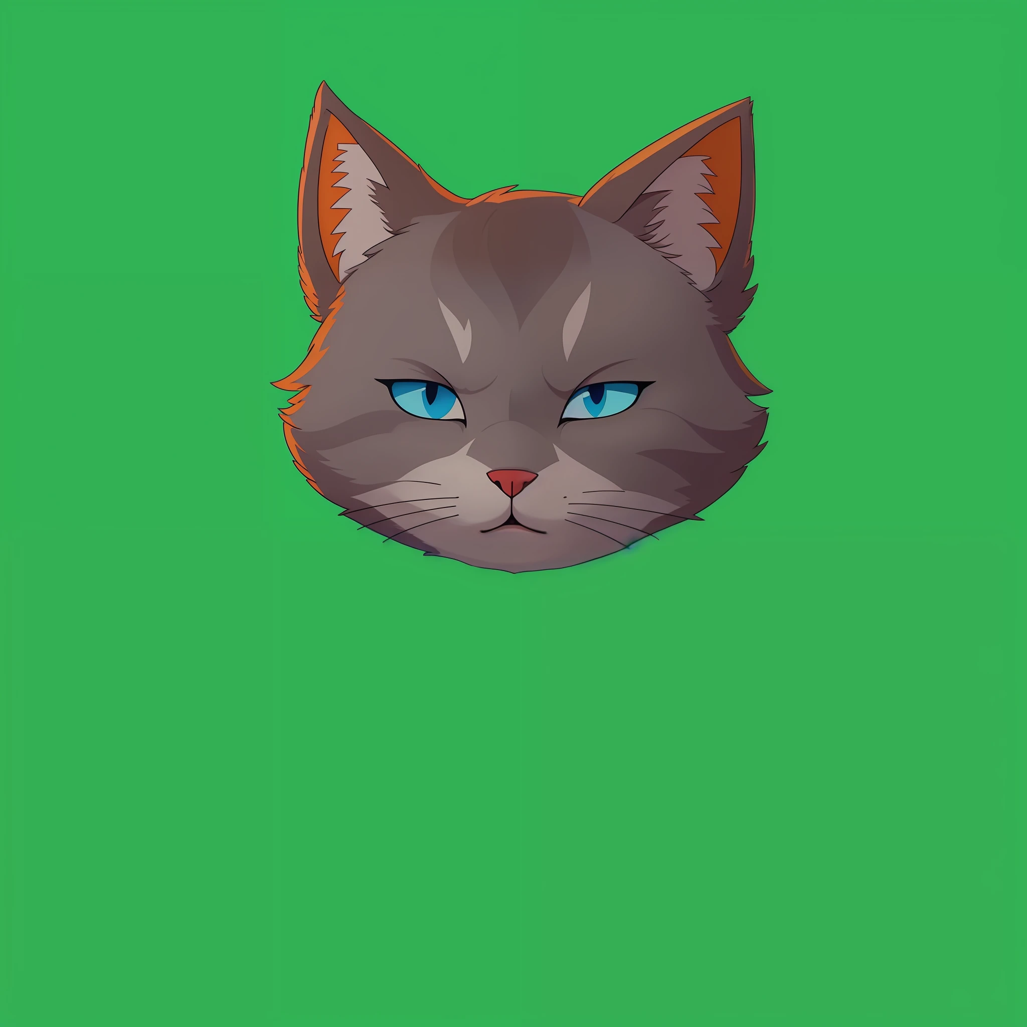 There is a cat with blue eyes on a green background, cat head, Gato. Pintura digital, sem linha, illustration of a cat, quanto ele faz, foto do gato, anthropomorphic female cat, com o rosto muito detalhado, Gato Anime Realista, retrato do gato, design do gato, com orelhas pontudas, Ashfur de gatos guerreiros, Gato, logotipo do tema do gato