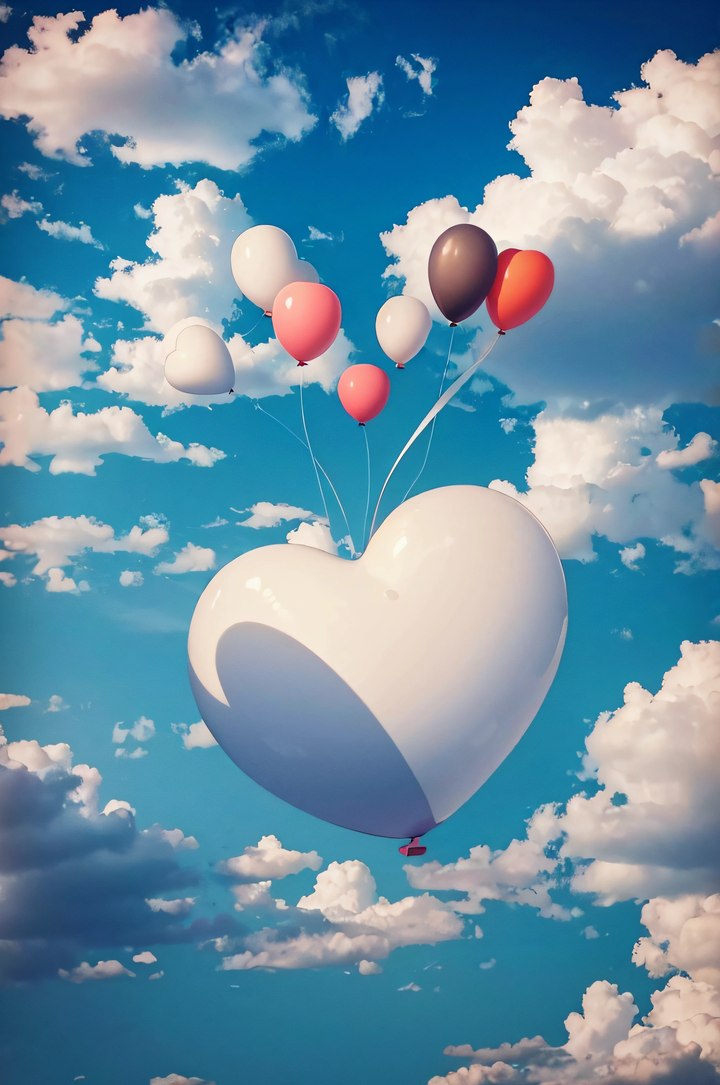 Fruit in the shape of a heart,A heart-shaped balloon floats in the sky,Clouds, love is begin of all, concept art of love, Atmosphere of love, red peach, magic heart, several hearts, Heavenly, Love and death, Heart, beautiful cloud, smiling in heaven, Many hearts, Love in motion, Cloudy sky in a dreamy sky, real heart, Lovely, Cloud, volume clouds,brightly
