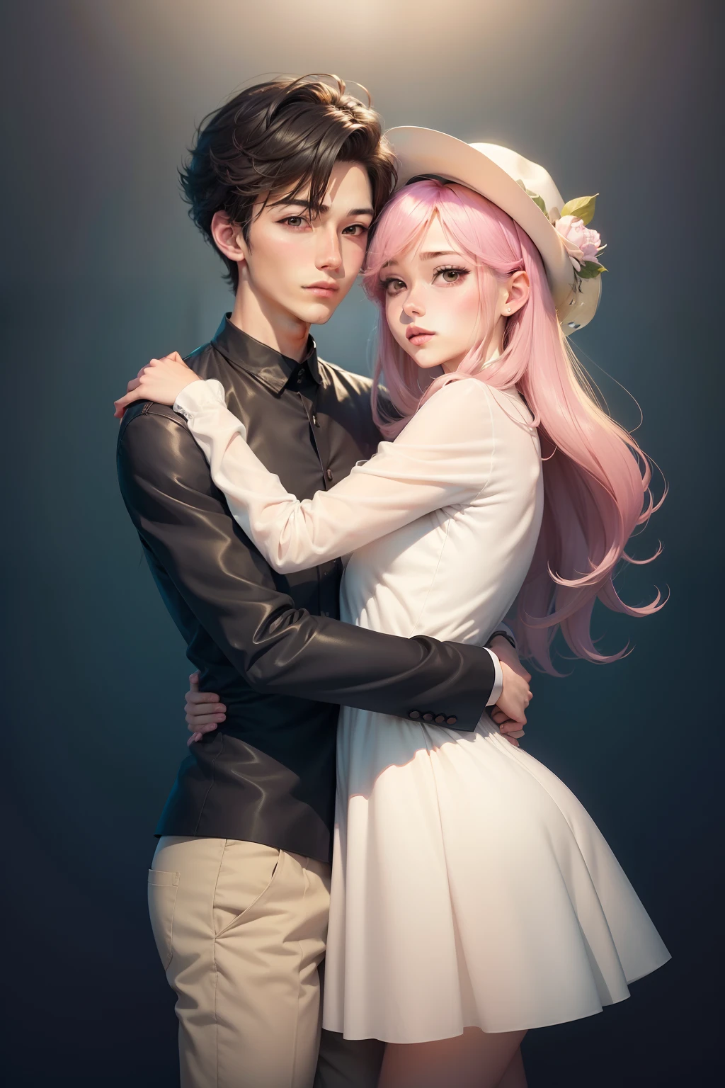 a cartoon image of a boy and a girl hugging, de alta qualidade, Hug, hugging, Webtoon, fanart oficial, cel anime sombreado, pose de casal, Manhwa, anime bonito, estilo anime bonito