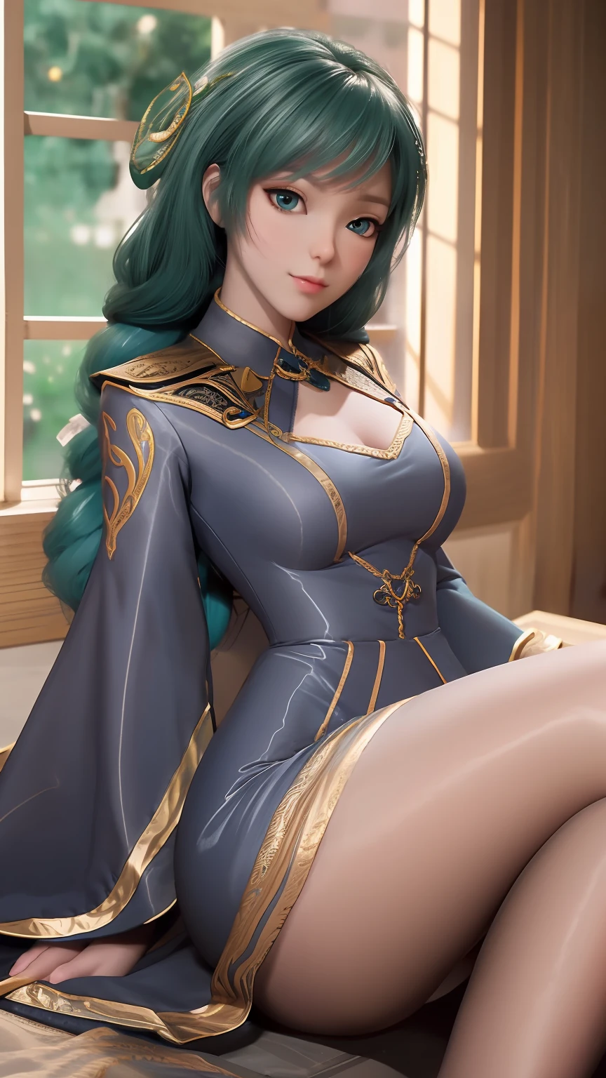 Arad woman in blue dress sitting on windowsill, cute anime waifu in a nice dress, trending on cgstation, 8K high quality detailed art, anime barbie in white stockings, highly detailed exquisite fanart, Extremely detailed Artgerm, the anime girl is crouching, flowing magical robe, beautiful and seductive anime woman, WLOP and Sakimichan