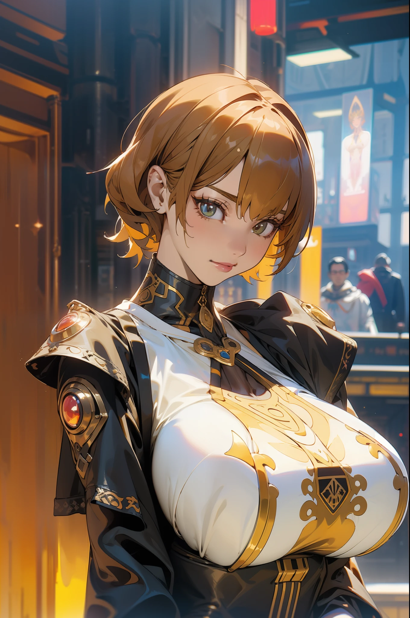 (Front focus),(in the darkness nigth:1.6),Surrealist portraits of women by David Hockney and Alphonse Mucha,((ultra gigantic tits))、((Upper body naked))、( The girl is exposed)、((Medieval Europe))、Fantasyart,((Golden shorthair))、((Cyberpunk costumes))、((Sexy cyberpunk costumes、Cyberpunk clothing with less fabric))、photographrealistic,动态照明,art stations,poster for,Volumetriclighting,extra detailed face,4 k'',((Colossal tits))、Sexy cyberpunk costumes beautifully embroidered,Contains diamonds,Sexy thighs,Beautifully embroidered cyberpunk costumes and fine jewelry,Exposing the abdomen ,Chest 1 girl, In the dark, deepshadow, low tune, Cowboy shot,(official outfit:1.4), The eyes are confused and seductive,legs separated