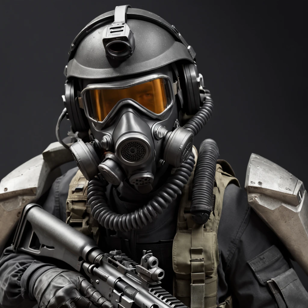 Wear a gas mask and helmet,Allard soldier with a machine gun, Unreal 5. RPG portrait, binh, sci-fi soldier, futuristic soldier, fps game concept art, helghast, dressed in tactical armor, cyberpunk soldier, clothed in sci-fi military armor, future soldier clothing, anfas portrait of a mech warrior, fps shooter game