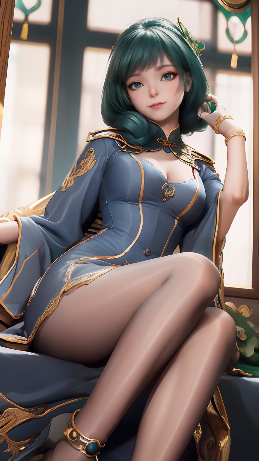 Arad woman in blue dress sitting on windowsill, cute anime waifu in a nice dress, trending on cgstation, 8K high quality detailed art, anime barbie in white stockings, highly detailed exquisite fanart, Extremely detailed Artgerm, the anime girl is crouching, flowing magical robe, beautiful and seductive anime woman, WLOP and Sakimichan