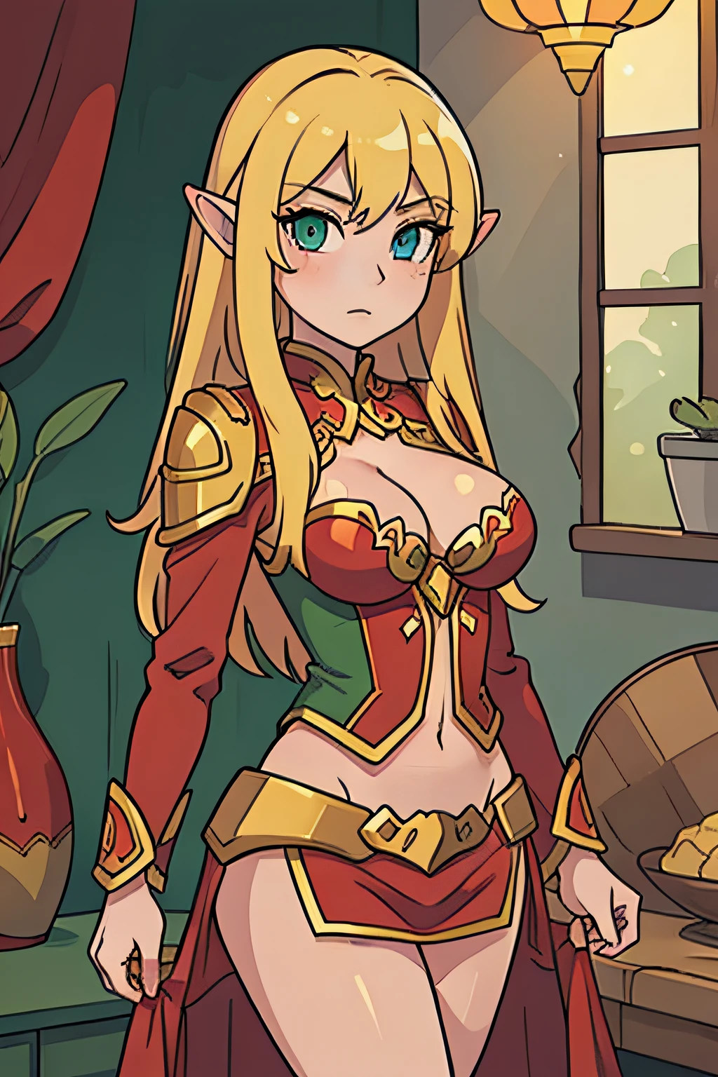 sexy hot blood elf blond green eyes red clothes