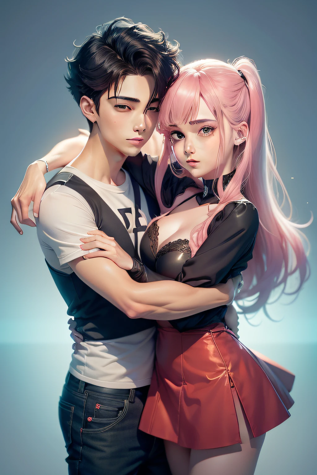 a cartoon image of a boy and a girl hugging, de alta qualidade, Hug, hugging, Webtoon, fanart oficial, cel anime sombreado, pose de casal, Manhwa, anime bonito, estilo anime bonito