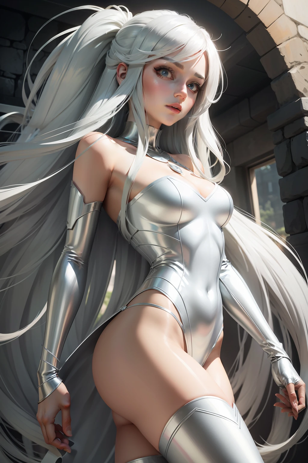 Cartoon Woman,Silver white long haired woman