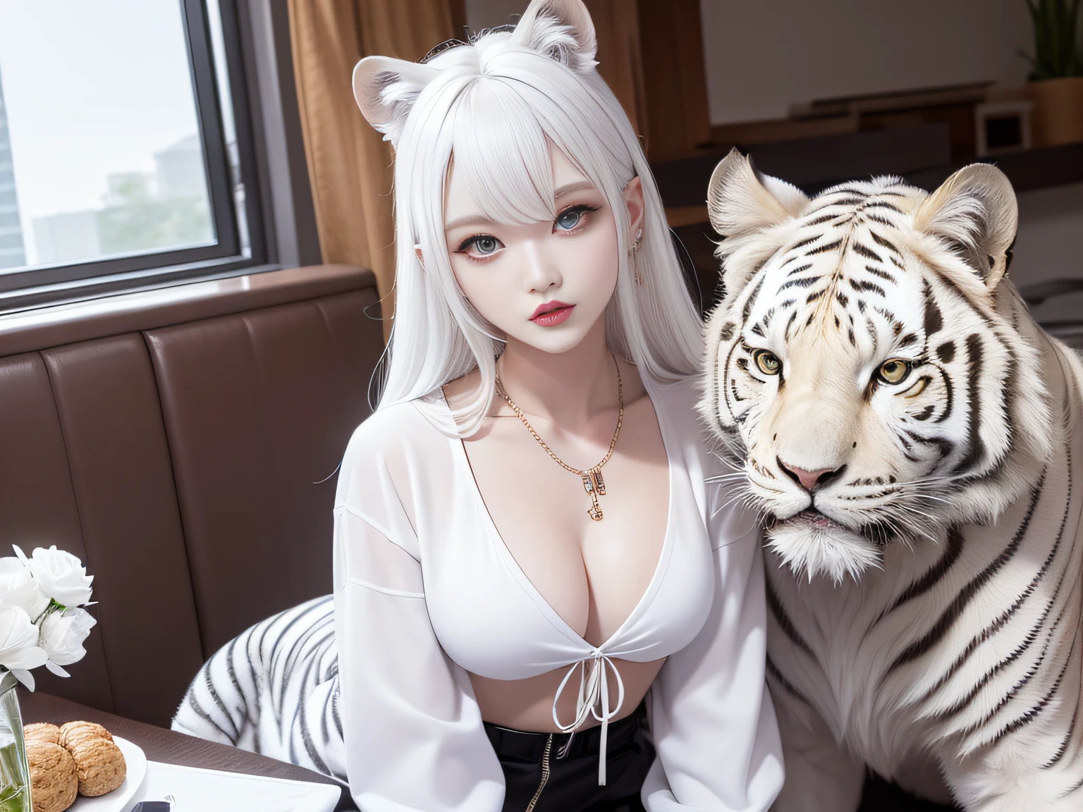tmasterpiece,high qulity。8K,White tiger,the Lion,edgBunny,