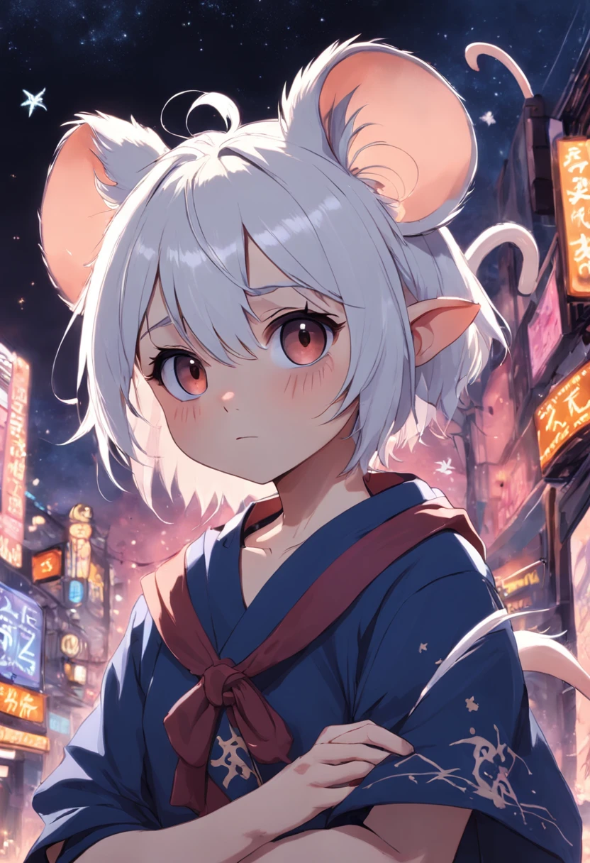 Zodiac rat,adolable,shaggy,cartoony,White hair。