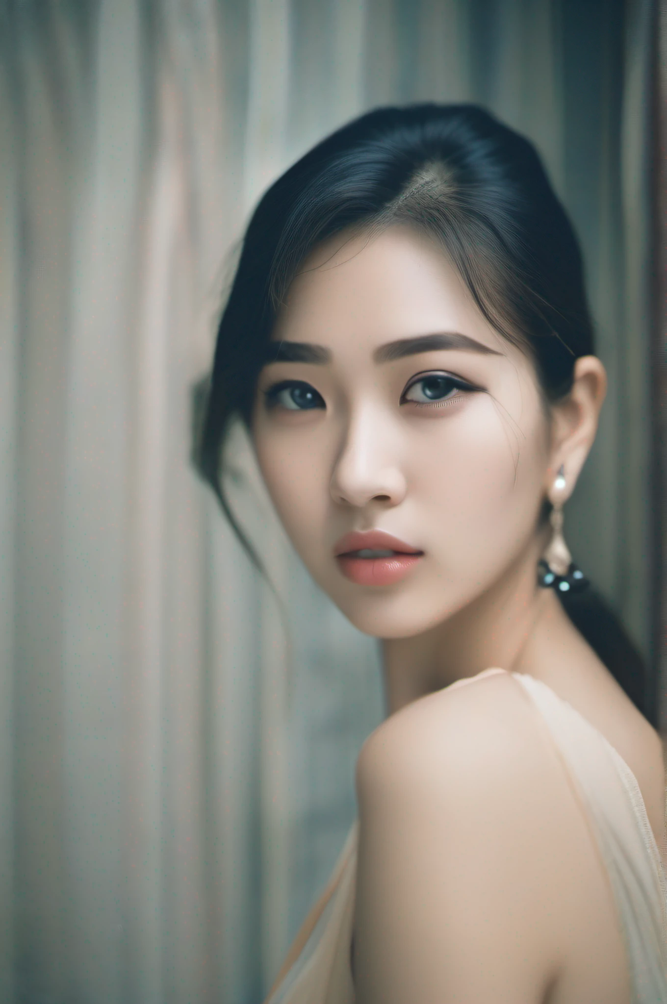 A woman in a white shirt, seseon yoon, Kim Hyun-joo,, inspired by Kim Tschang Yeul, shin min jeong, attractive neck, Kwak Ji-young, Choi Hyun-hwa, Kim Tae-joon, gongbi, jiyun chae, Korean woman, neck visible,A woman in a white shirt, The charming neck neck is visible,White background,Light,Real face,4K,((True skin texture)),European woman,Real photos,Sony A7M3