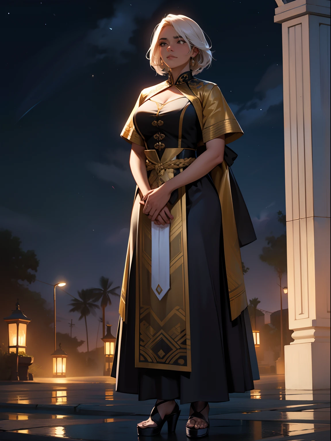A woman who is,cabelos preto e longos,Douluo Continent costume,the night,standing on your feet,Teary-eyed,