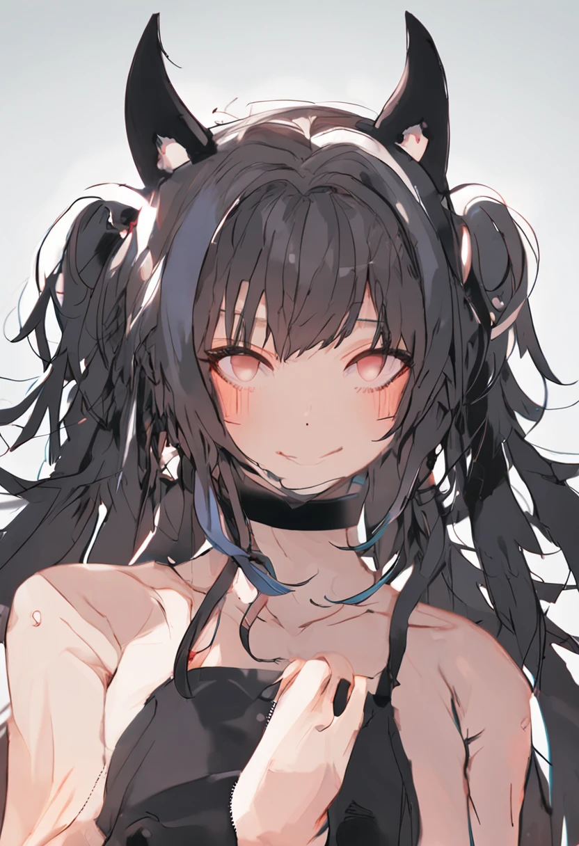 anime artwork, score_9, score_8_up, score_7_up, score_6_up, score_5_up, score_4_up, hu tao, she is 24 years old, style_3, gray background, , , , , _, fake cat ears,, smile, solo, cat lingerie, paw gloves, disembodied hand on her head from top, headpat , nervous sweating , motion lines, on knees, cat stockings