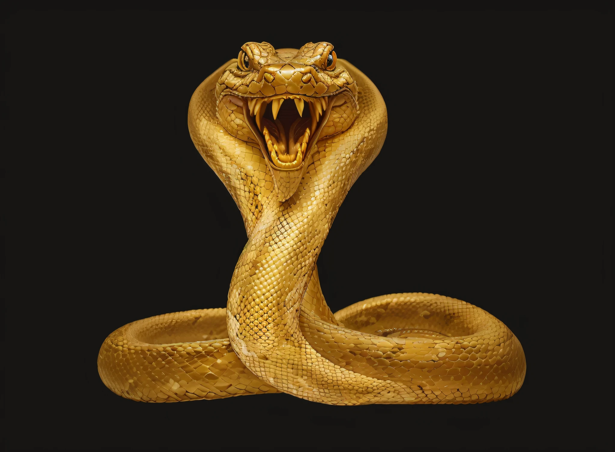 There is a golden snake, highly detailed snakes, coiled realistic serpents, Snake body. many large, Snake, big snakes heads with open mouth, golden snakes, Snake body, snake art, cobra head mascot facing right, portrait of a sacred serpent, serpent, a snake head, serpent body, Big snake
