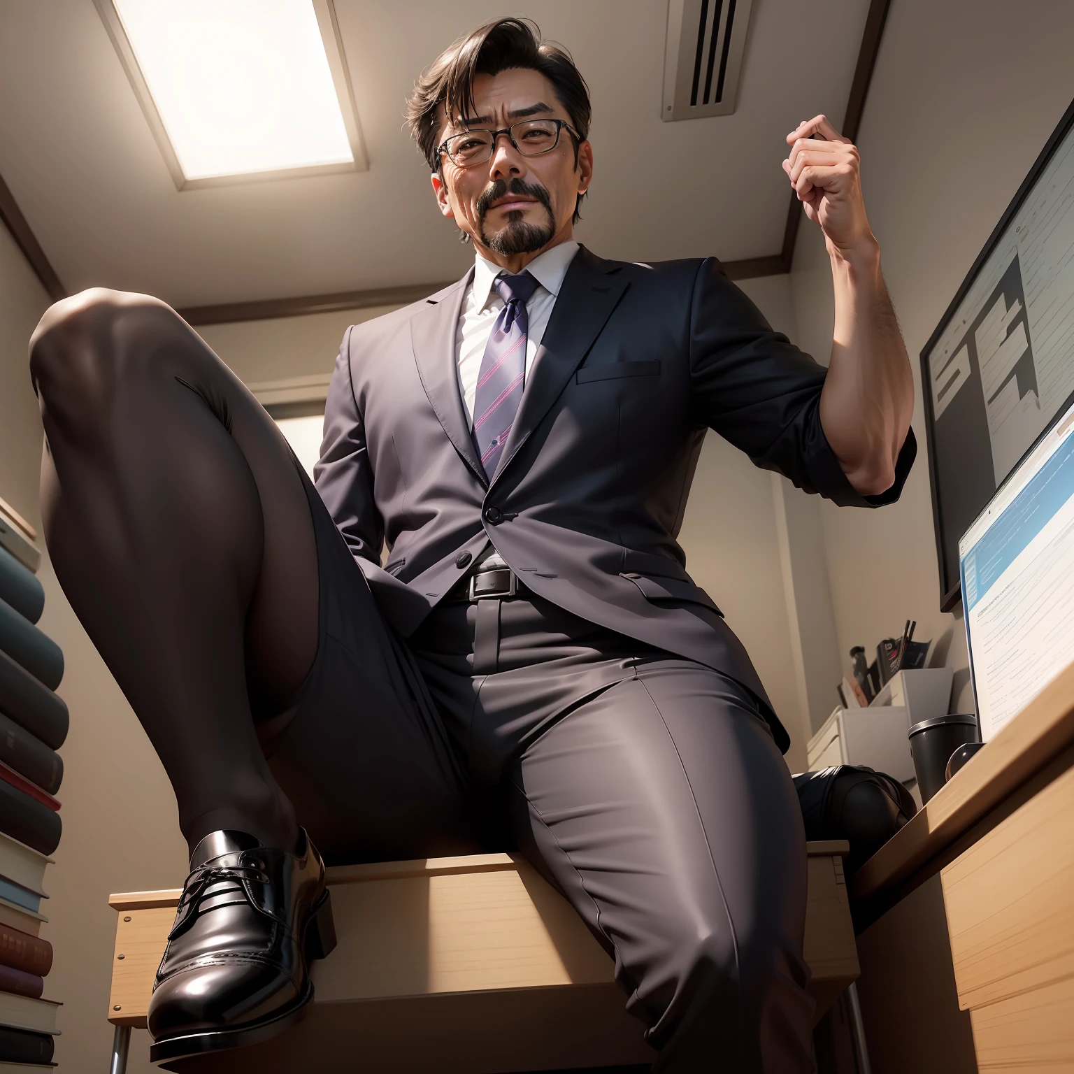 age 55,Kogoro Mouri,uncle,Bukkake,Tong,Bulge,Sitting in the office,Black short stockings,Slip leather shoes,lbeard,fortitude,k hd,artwork of a,an look of enjoyment,is shy,opening legs,wear suit,The crotch is raised,God perspective