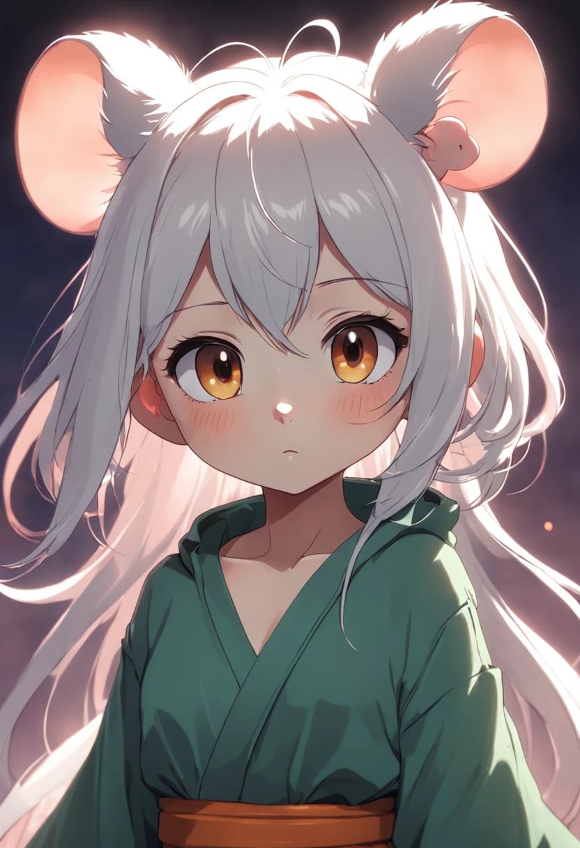 Little mouse,adolable,shaggy,cartoony,White hair。