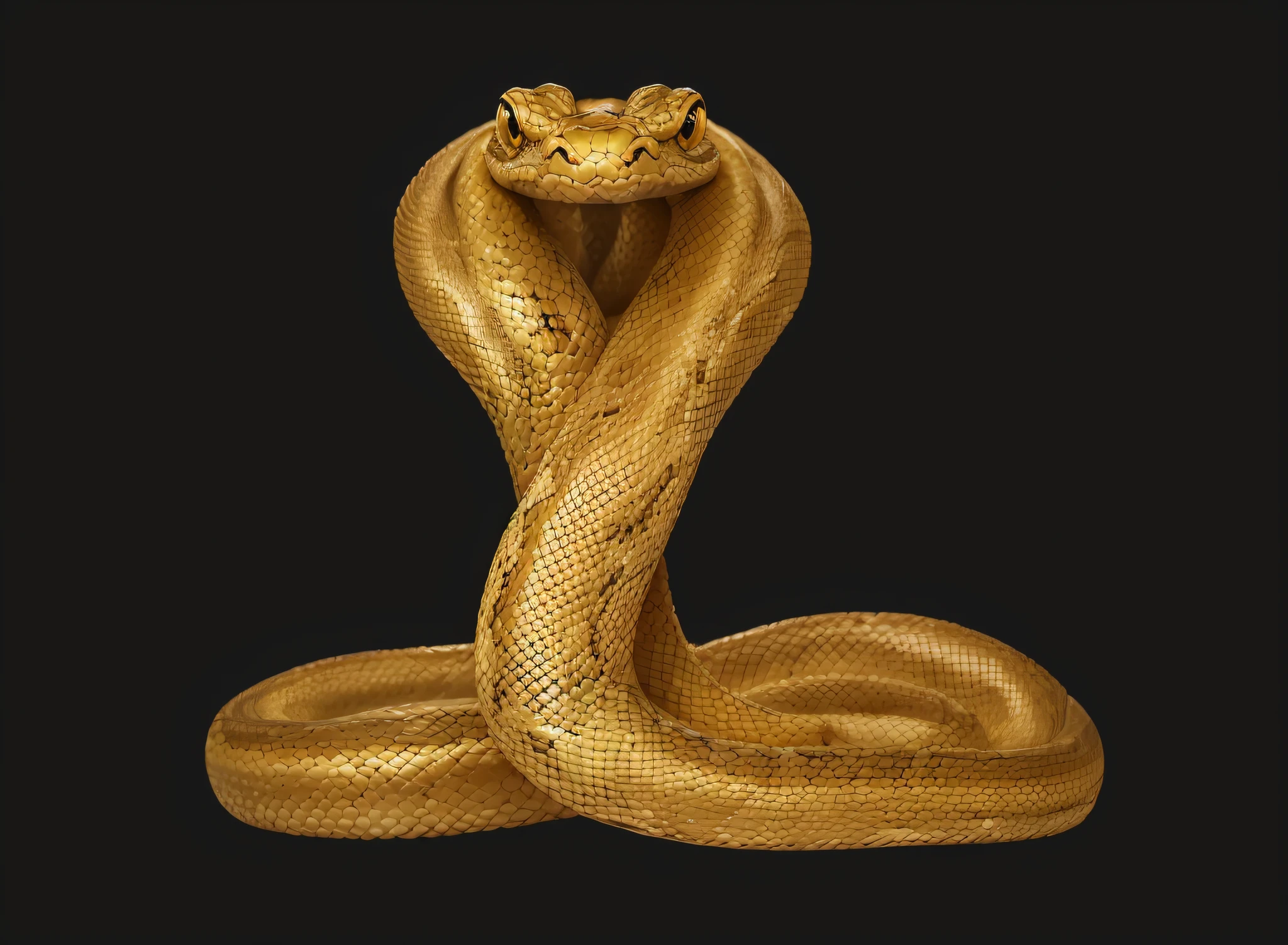 There is a golden snake, highly detailed snakes, coiled realistic serpents, Snake body. many large, Snake, big snakes heads with open mouth, golden snakes, Snake body, snake art, cobra head mascot facing right, portrait of a sacred serpent, serpent, a snake head, serpent body, Big snake
