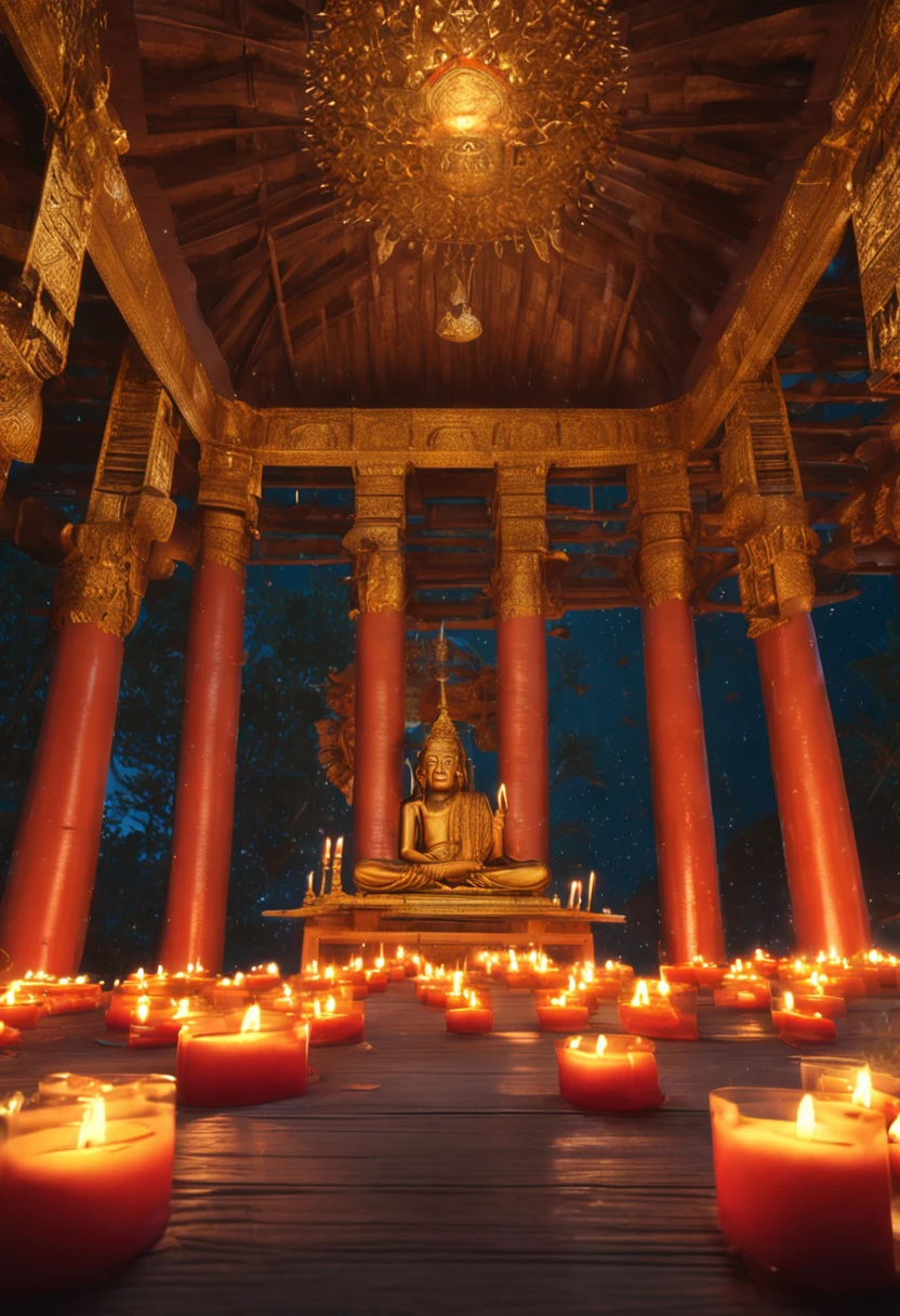 Temple illuminated by candles , A meditation place with golden objects (tmasterpiece) (8K high resolution) (best qualityer) (hyperdefined) (Ultra photo realsisim)(photo RAW) (photograph of-realistic) (Bright lighting)