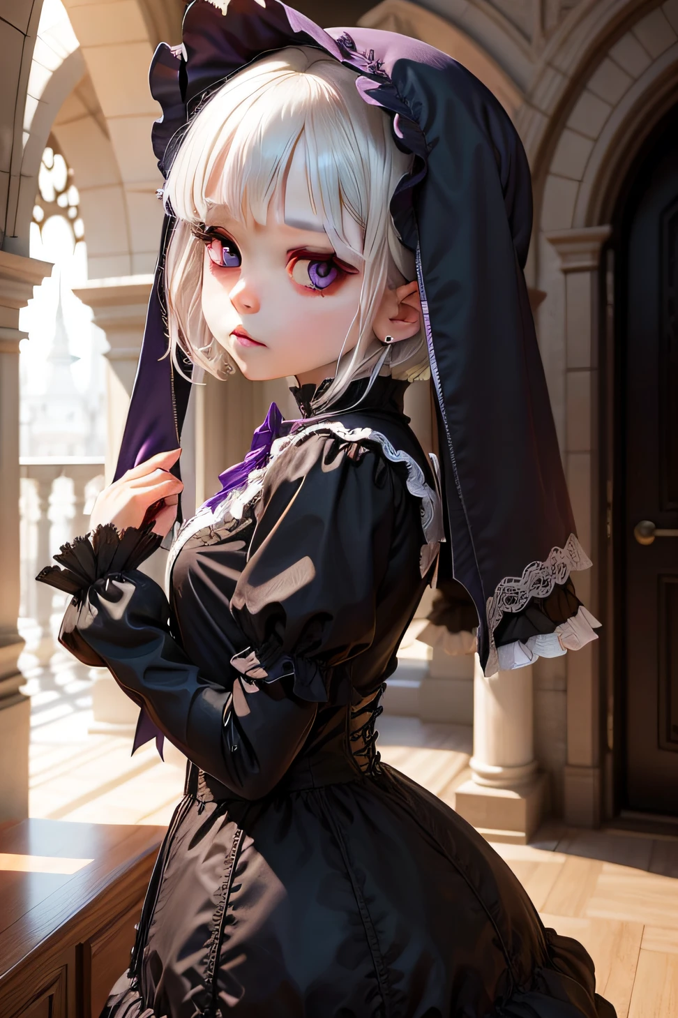 Gothic loli mysterious dreamy white short hair Lolita sister purple eyes