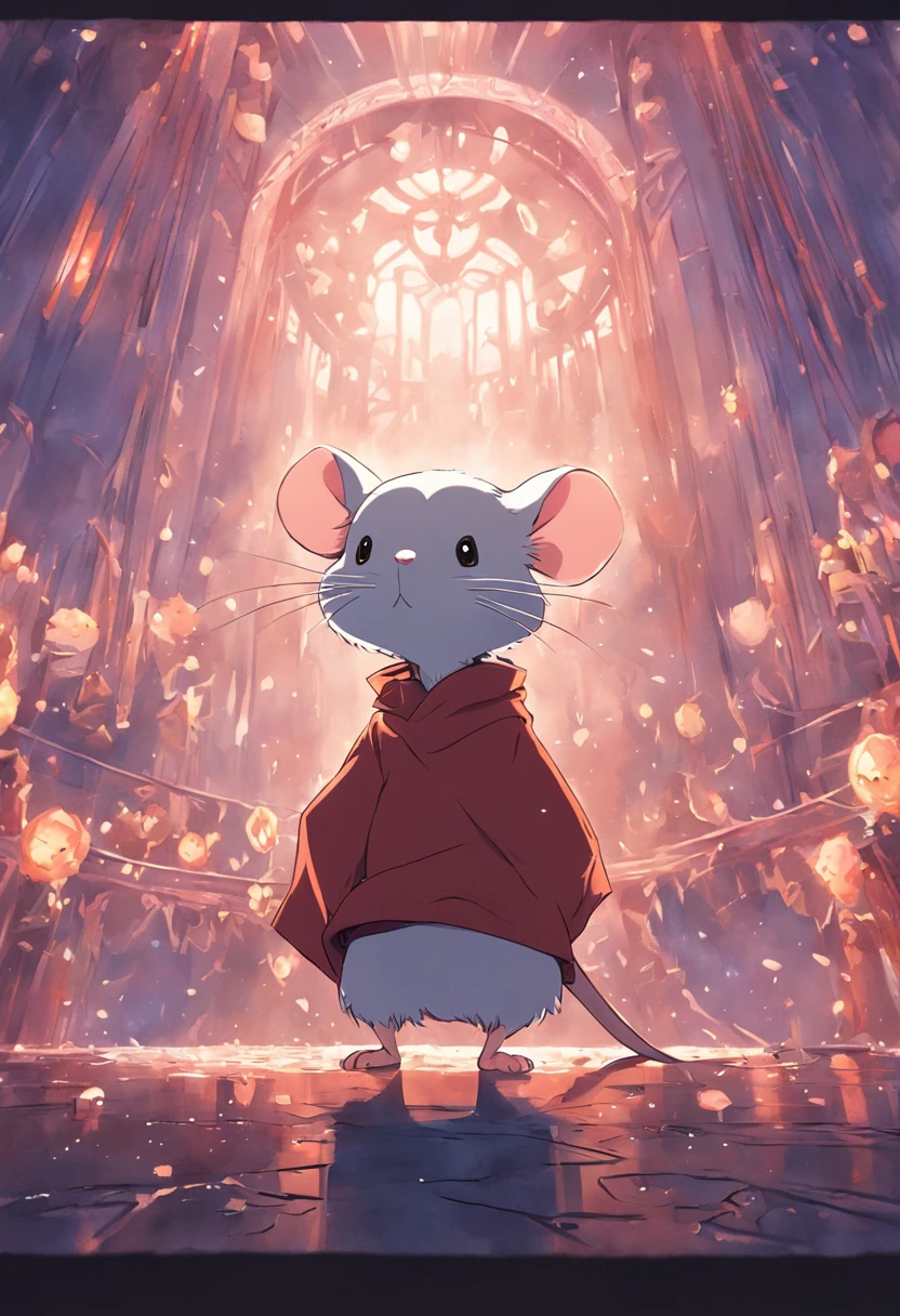 Little mouse,adolable,shaggy,cartoony,White hair。