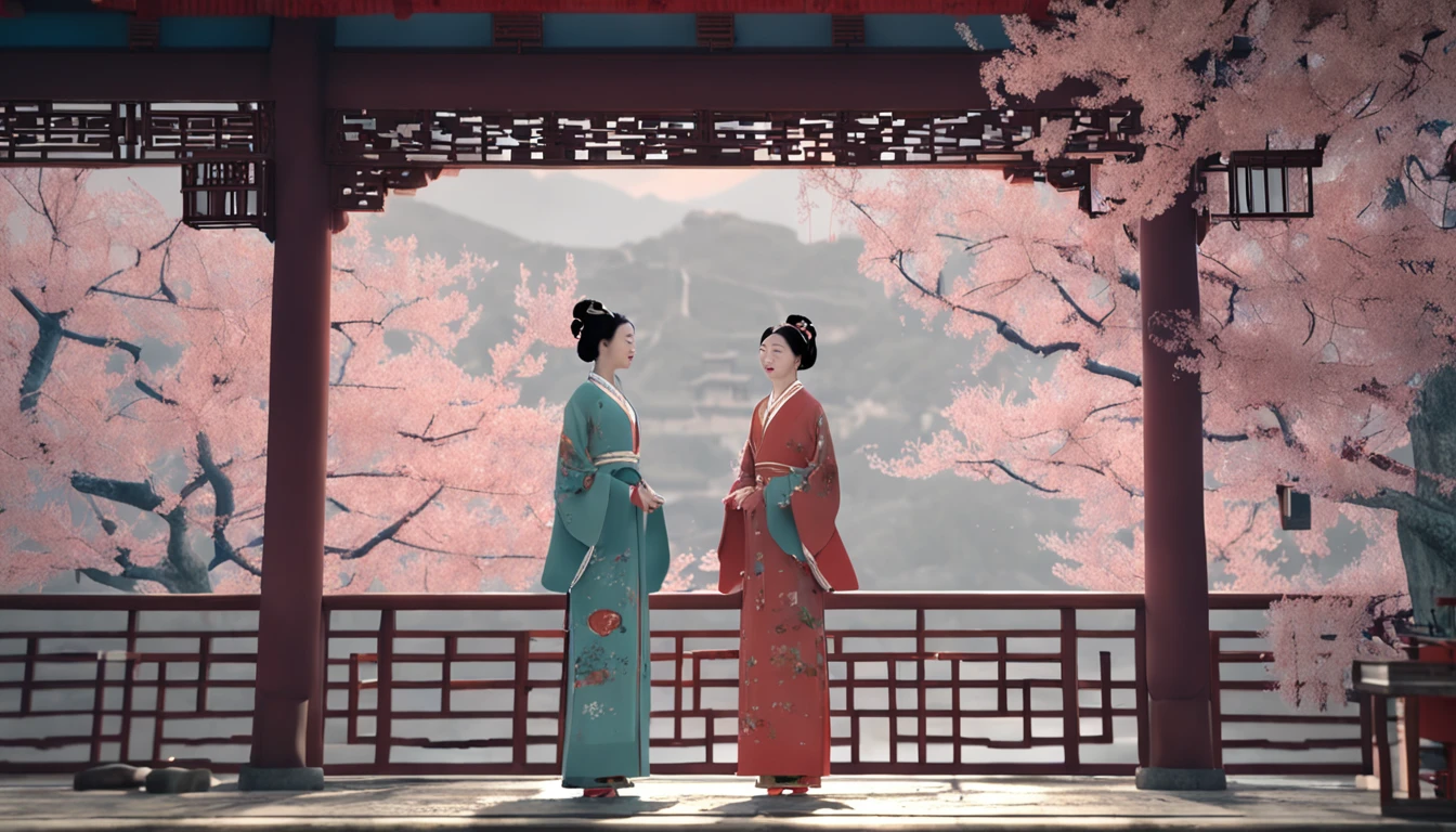 A Chinese Song Dynasty beauty in pants dancing,The hands and face of this beauty are very delicate and clear。Stand in the middle of a quaint courtyard,Plum blossoms fall snowflakes,Morandi colors,电影灯光,wide angles,Ultra HD details,8K