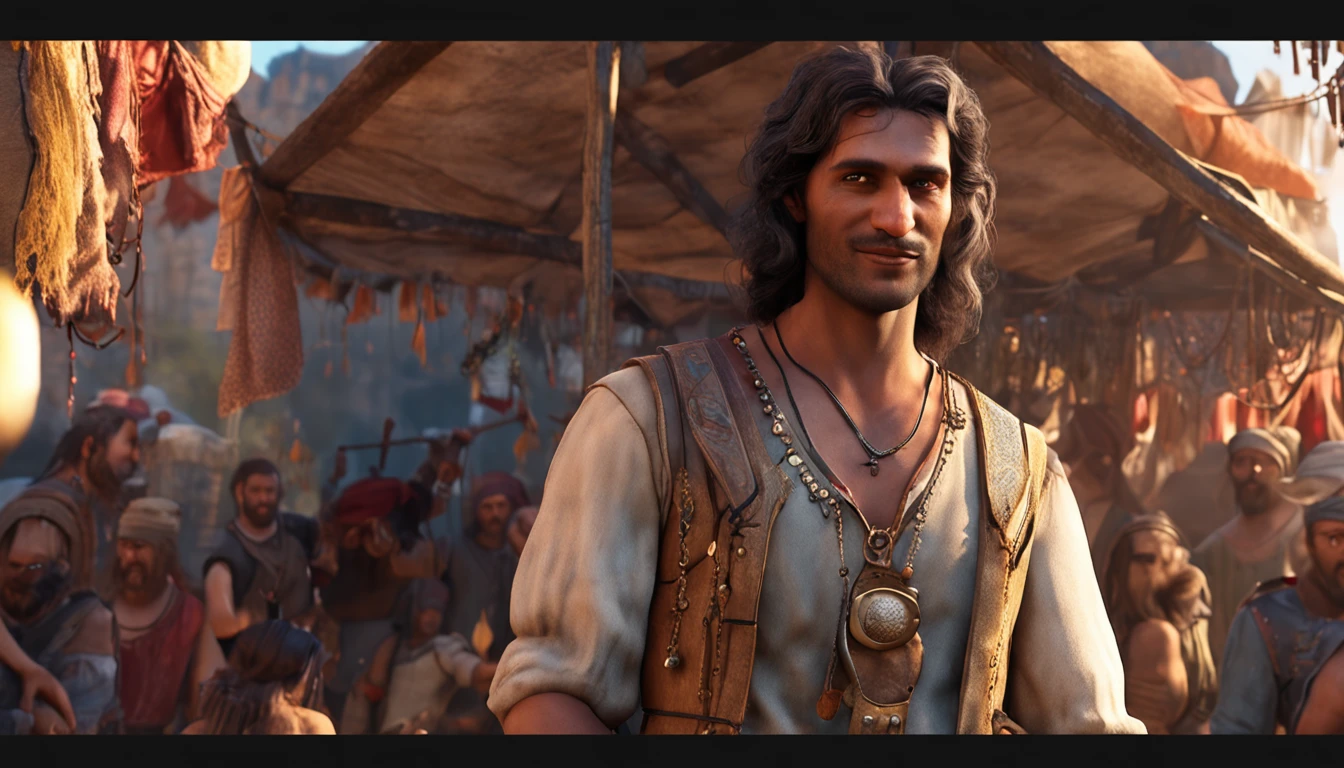 medieval gypsy for fantasy rpg. Handsome, friendly, cheerful man