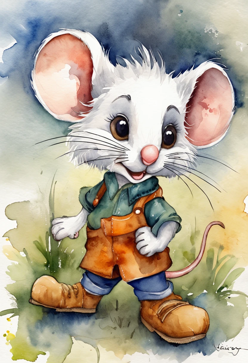 Little mouse，adolable，shaggy，cartoony，White hair。