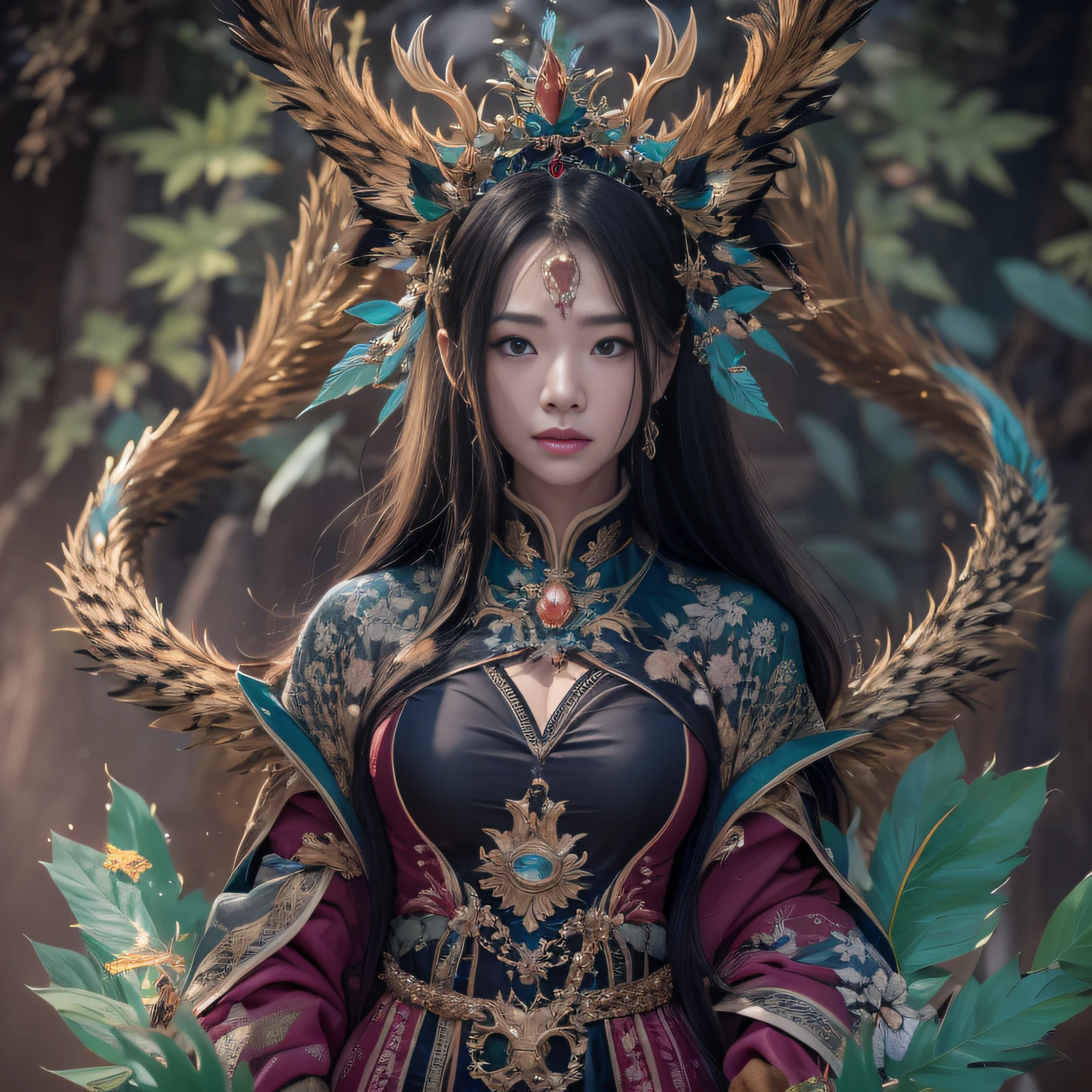 32K（tmasterpiece，k hd，hyper HD，32K）Long flowing black hair，Yellowstone，Tongzhou girl ，Flame protector（realisticlying：1.4），Flame dragon pattern robe，Purple-pink tiara，The leaves flutter，The canyon background is pure，Hold your head high，Be proud，The nostrils look at people， A high resolution， the detail，autumnal， RAW photogr， Sharp Re， Nikon D850 Film Stock Photo by Jefferies Lee 4 Kodak Portra 400 Camera F1.6 shots, Rich colors, ultra-realistic vivid textures, Dramatic lighting, Unreal Engine Art Station Trend, cinestir 800，Hold your head high，Be proud，The nostrils look at people