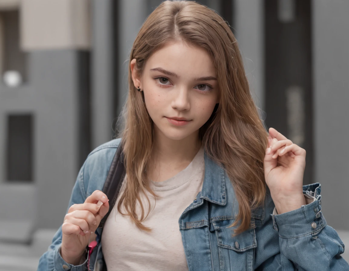 "Specifications: 14K Resolution, Optimal Quality: 1.2, Realistic Style, Enhanced Photorealism: 1.37, Crystal Clear Ultra High Definition, Subject: Teenage Girl (16 yrs old), 1 Girl, Cute, Smile, sul-americana, medium-weight, doesn't like sports, works in an office, relaxed and casual clothes, cena de filme 8k, fujifilm, 44, ::n_ desenho, Imperfection, baixa qualidade, boneco, jogo, anime, texto, dedos deformados.