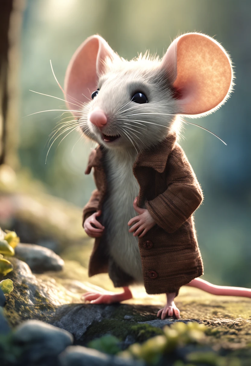 Little mouse，adolable，shaggy，cartoony，White hair。