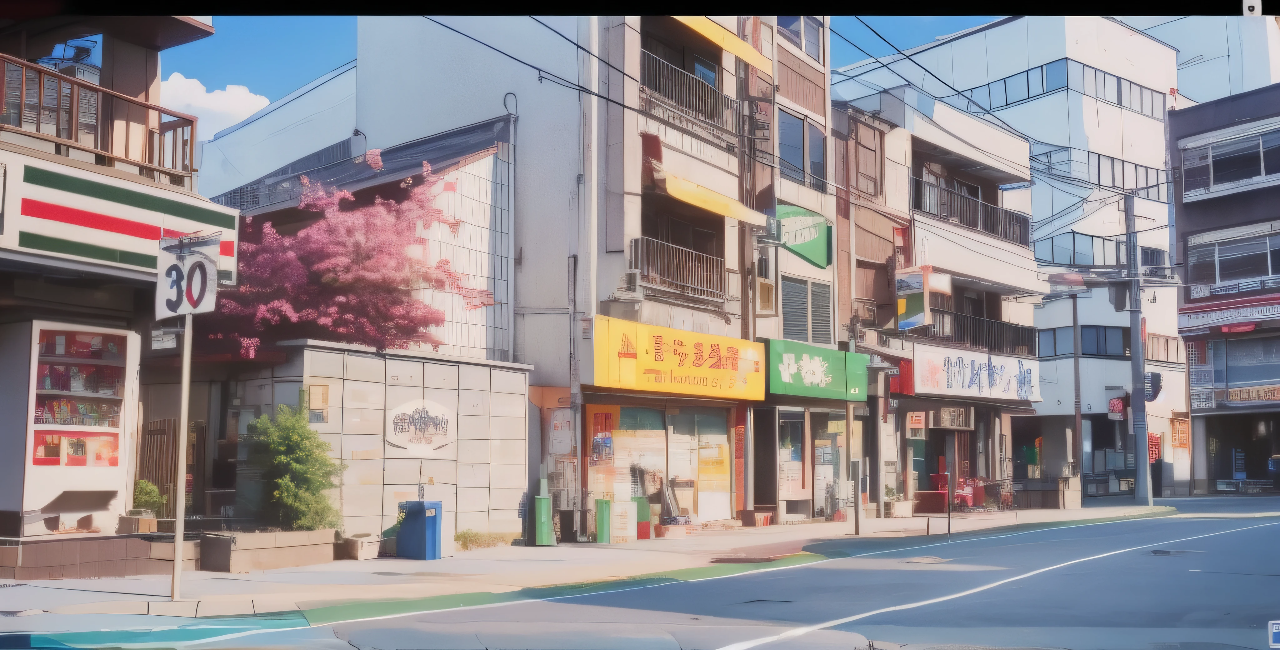 There are a bunch of pictures of buildings on the street, Realistic anime 3 D style, akihiko yoshida. illusory engine, japanese downtown, photorealistic streetscape, street japan, studio glibly makoto shinkai, rendering by octane. By Makoto Shinkai, Makoto Shinkai's style, japanese town, tokyo anime anime scene, tokyo - esque town,brand new,brand new,
