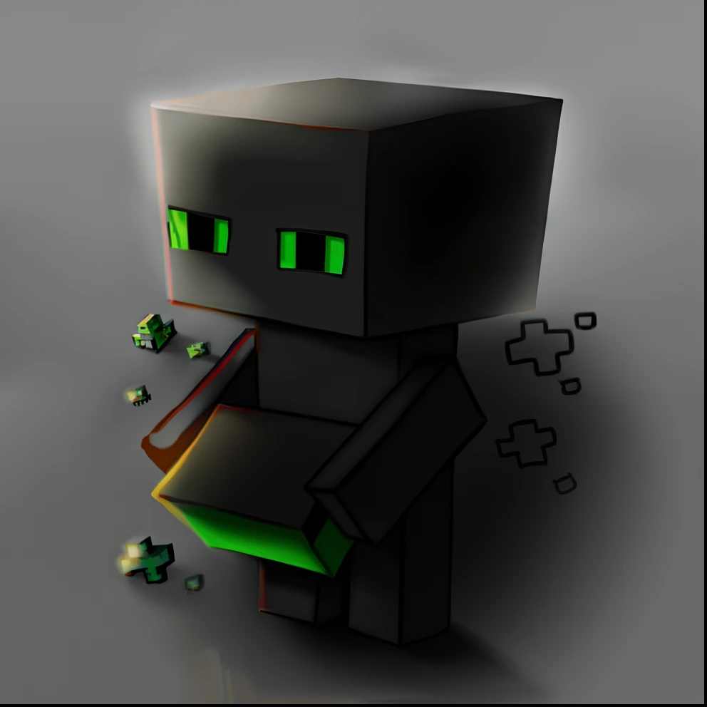 Minecraft creeperwoman with cube head black eye Green half black body blushing and show butt left side view 