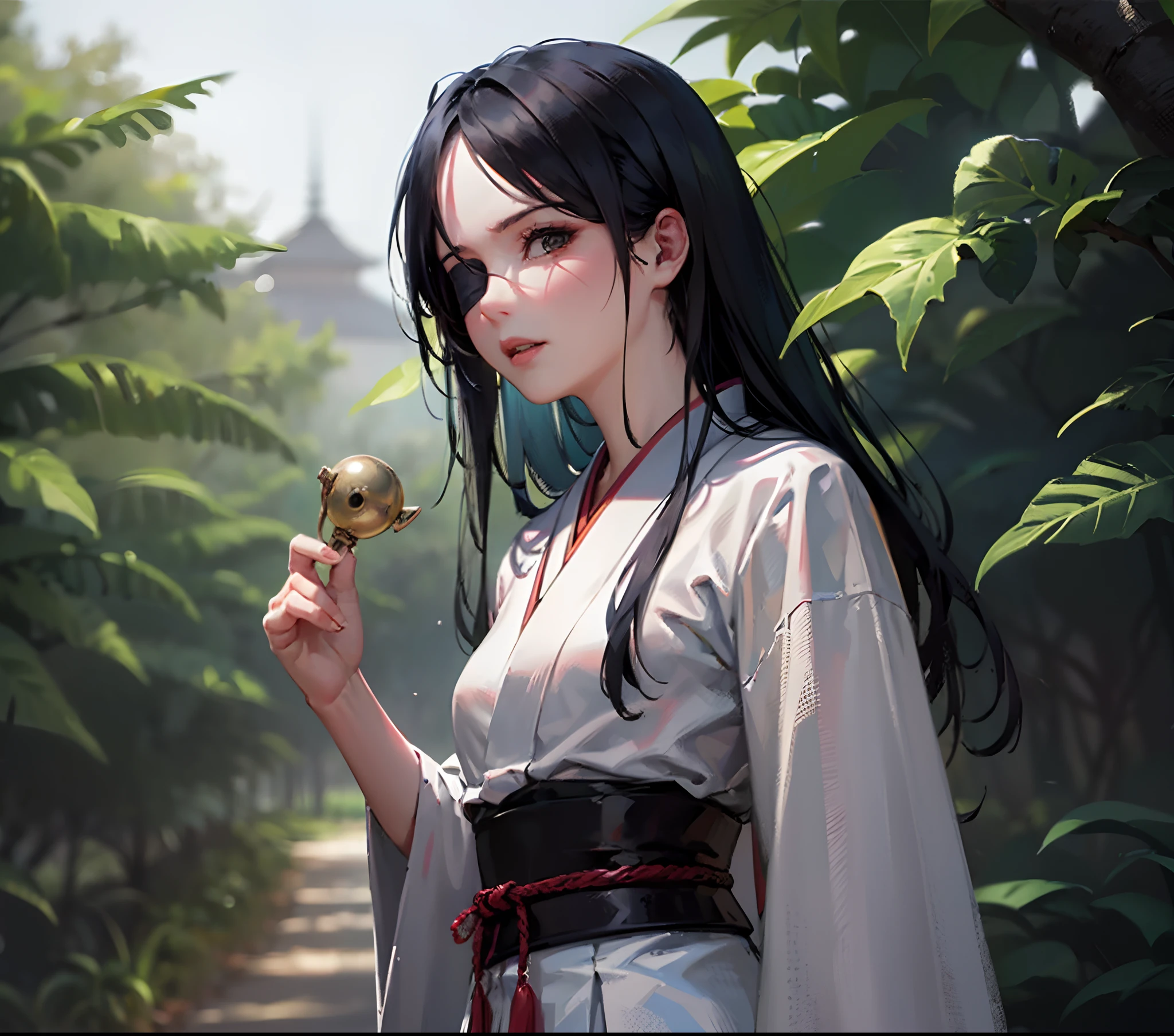 (RAW Photo, 4k, Masterpiece, Full Resolution, Extremely Complex) (Realistic: 1.4), Cinematic Lighting, Enhancement, Splendor, On a Hill, Medieval\(Style\), (Best Quality), (High),( Kenpachi Zaraki , eyepatch, spiky black hair, Japanese clothing, blood, atmosphere),(8k face),(ULZZANG-6500:1.0),(alone),(Viewers),look to the side,(side),( lush day), ((speed)),(reality),masterpiece, best quality, Bleach anime style --auto --s2