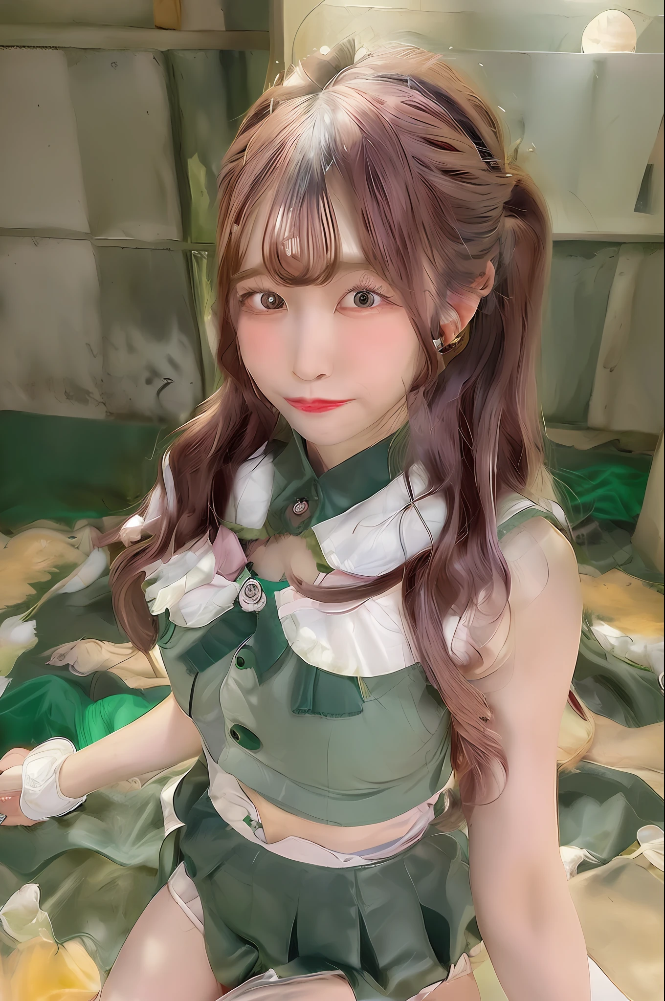 masutepiece, Best Quality, hight resolution, hmjupiter, Green eyes, Ponytail, tiarra, Jewelry, Sailor Senshi Uniform, green sailor collar, Choker, elbow groves, White Gloves, pink bows, brooches, Leotard, Green skirt, Cowboy Shot, Standing, Night, Moon, Back view, angry, Full body, lush body