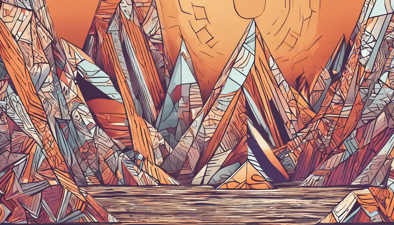 Triangular drawing with contrast between warm and cool tones