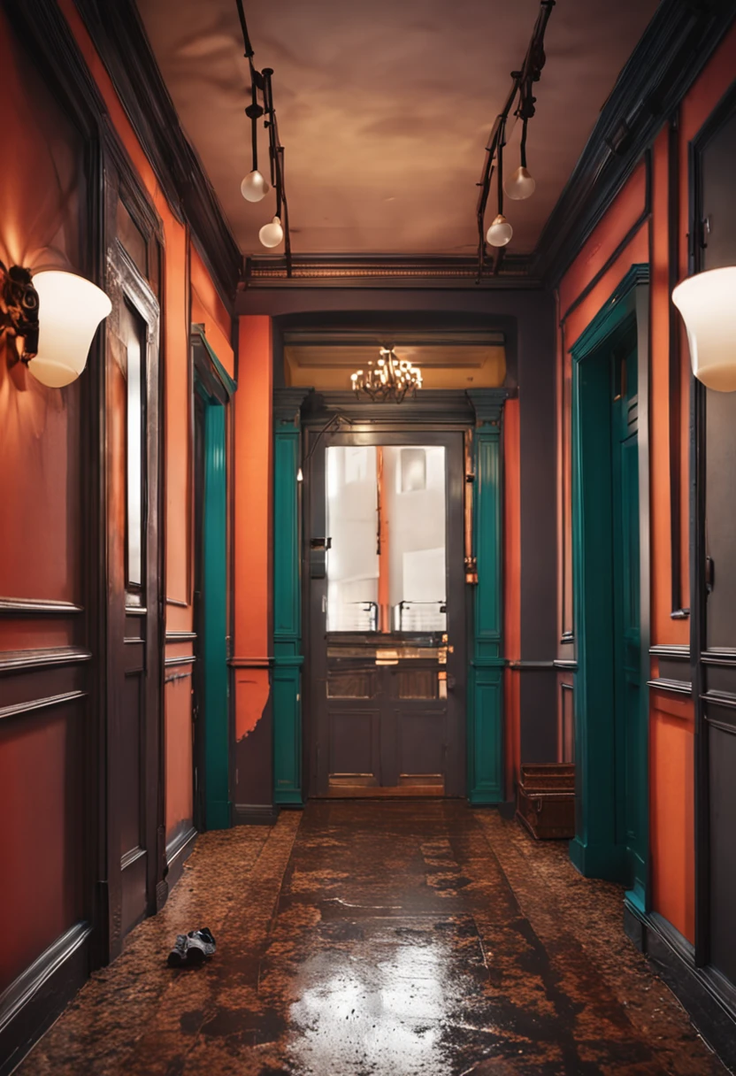 Apartment hallway，Man in black，Leave the back