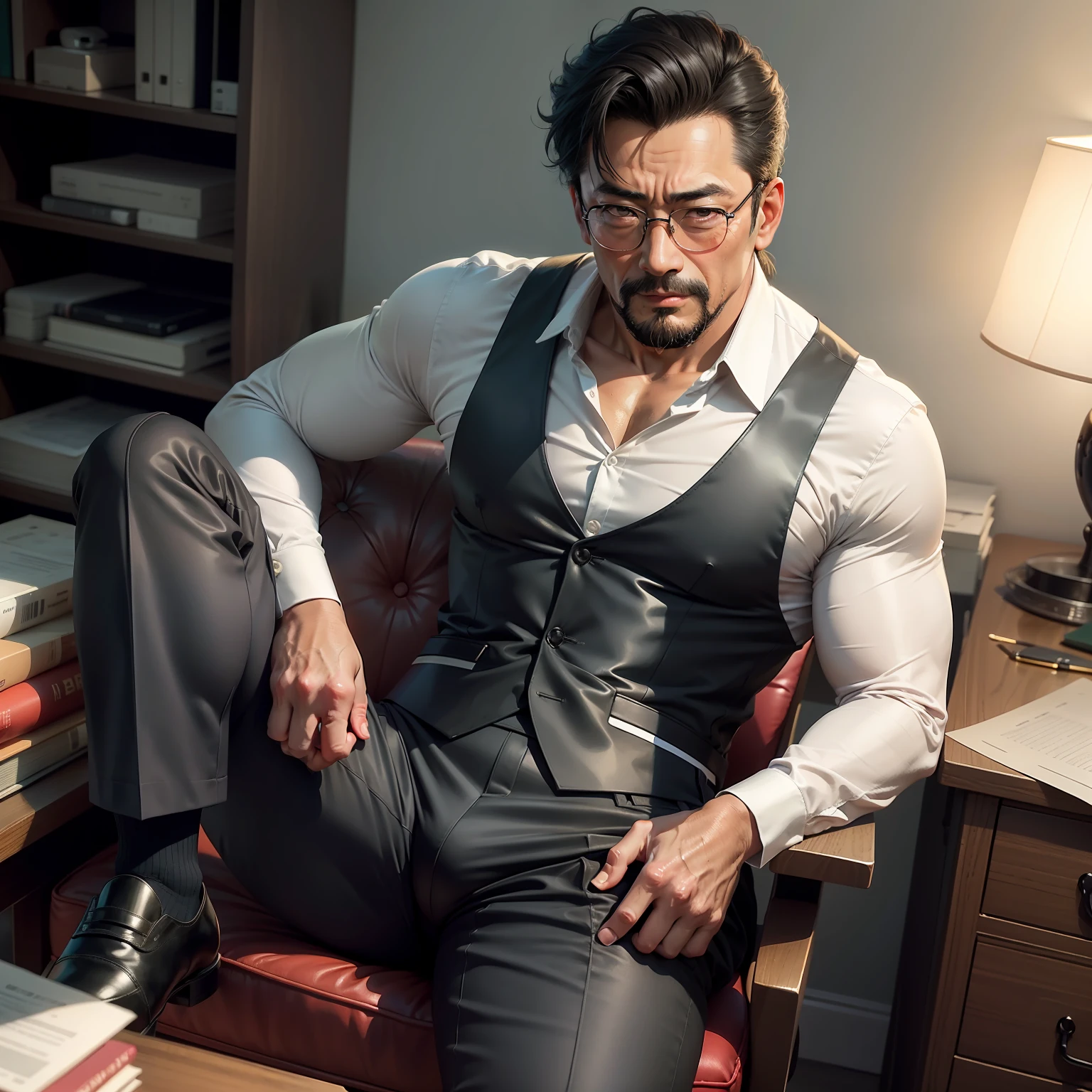 age 55,Kogoro Mouri,uncle,Tong,Bulge,Sitting in the office,Black short stockings,Suspenders,lbeard,fortitude,k hd,artwork of a,an look of enjoyment,is shy,opening legs,wear suit,The crotch has a columnar bulge,God perspective,Take off your pants,There is milk on the pants