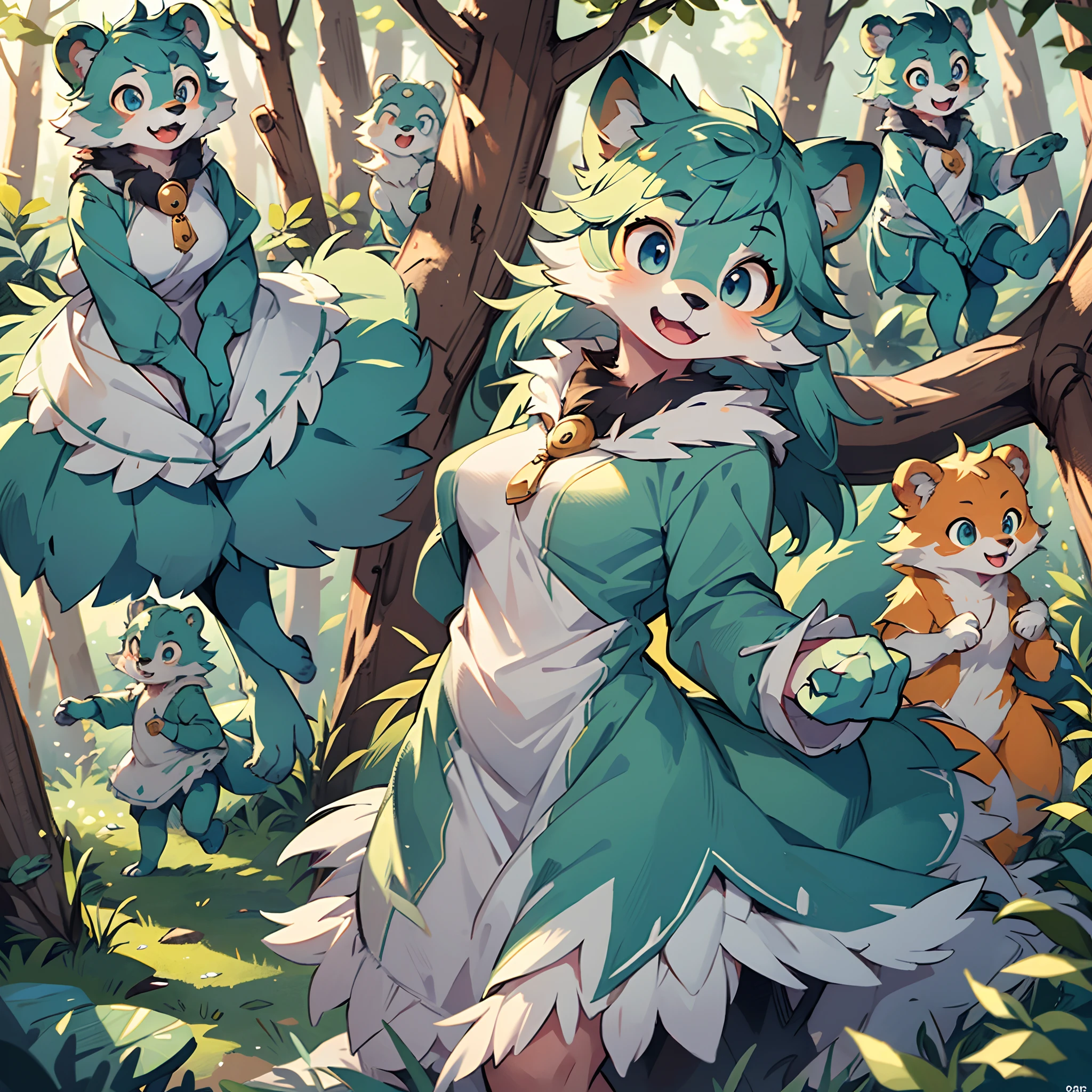 top quality, best quality, High-quality illustrations, masterpiece, super high resolution, detailed background, forest(super cute 1girl, bear, pair)singing, dancing, waltz, 6+boys, 6+girls, absurdres(highly detailed beautiful face and eyes)perfect anatomy, expression, good lighting, volumetric lighting, cinematic shadow(kemono, furry anthro)assorted poses, dynamic angle,