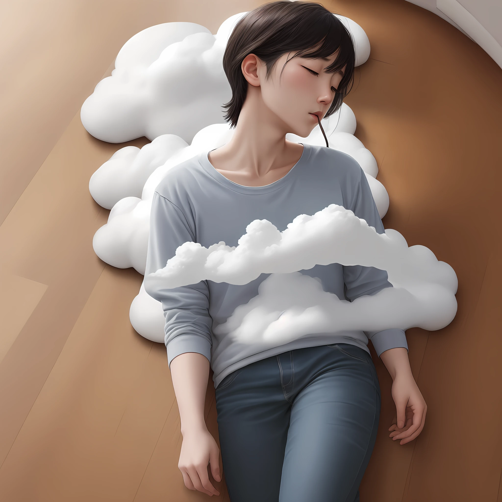 A person using neck cloud on the floor