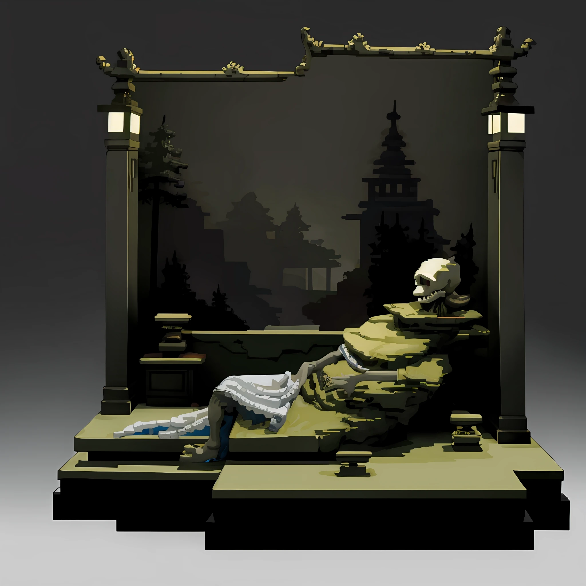 highres, masterpiece, humanoid Spooky creatures, diorama, figure, pixel art, quarter view,