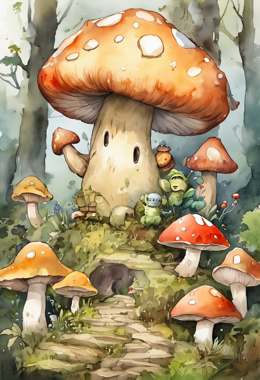 ((top-quality))、((tmasterpiece))、((Full body photo of anthropomorphic male mushroom))、((very simple background))、(Game character design)、Mushroom anthropomorphic monsters、(Moss and mushrooms merge with the body,)、luminous body、Beastman、Ornaments with mushroom motifs、独奏、Fighting posture