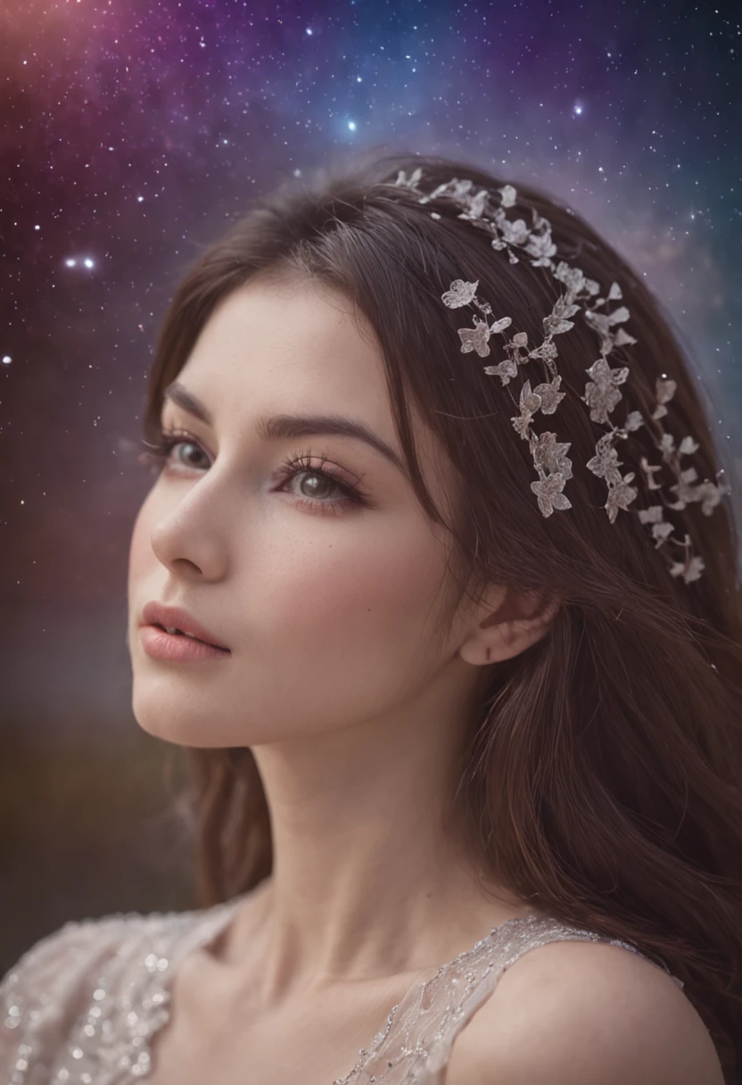 dream colors,tmasterpiece,the detail,starryskybackground,Clouds,Light and shadow effects，film effect,Rich in color，A couple，In kissing，Petals rain down，The night of the full moon