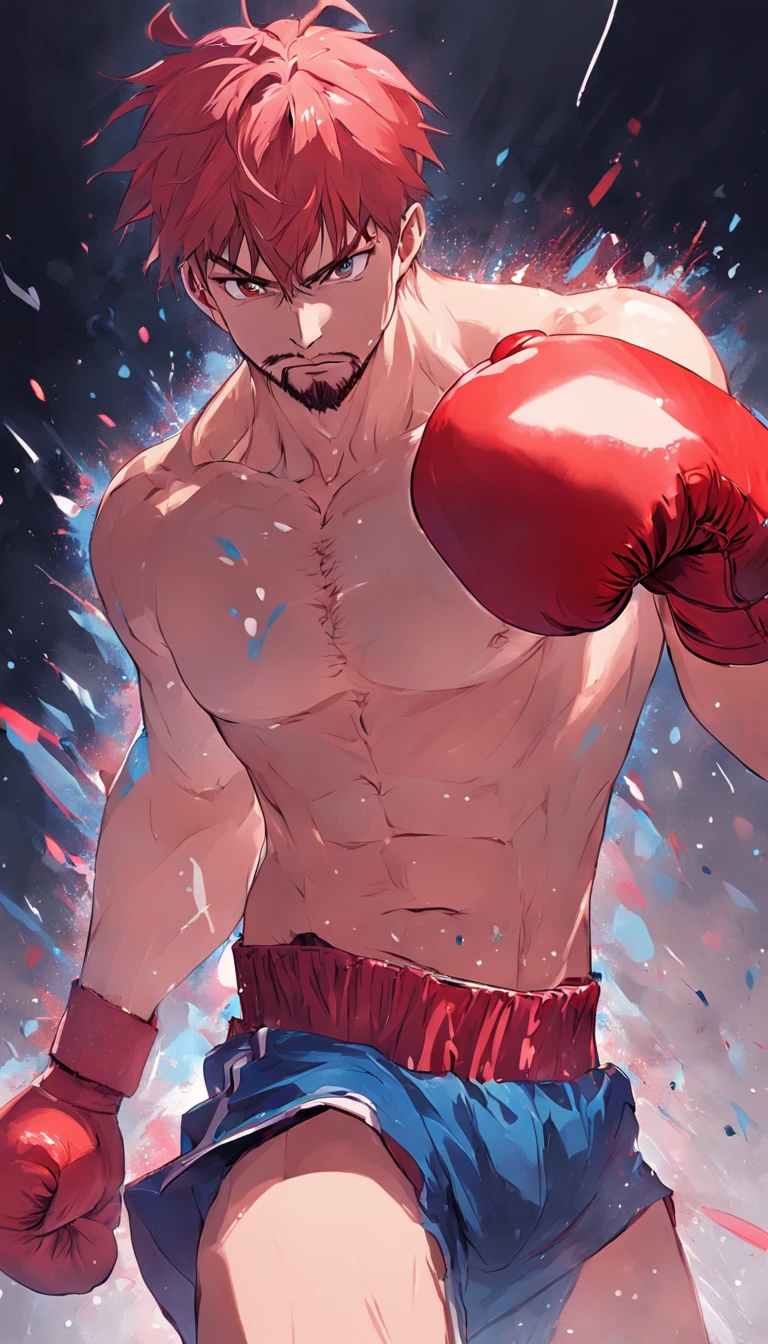 sexy mature daddy,(((stephen amell))) ,dark blond hair, stubble,beard and sexy moustache ,muscular , best quality, masterpiece, ultra high resolution, Detailed background, realism, illustration, single, muscles, Volumetric lighting, depth of field, beard, flow,wearing a boxing short , shirtless showing hard nipples , huge bulge, boxing gloves ,, martial artist, flow sweat, short dark blond hair, perfect eyes, barefoot, Boxing pose in the ring
