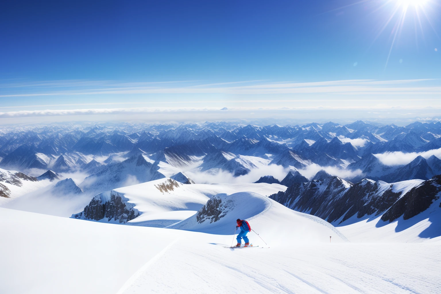 Snowy mountain skiing,blue sky background,Majestic snow-capped mountains,Snowy mountains,Amazing skiing,Snow-white mountains,Snowy peaks,Miyuki Takayama,alps,