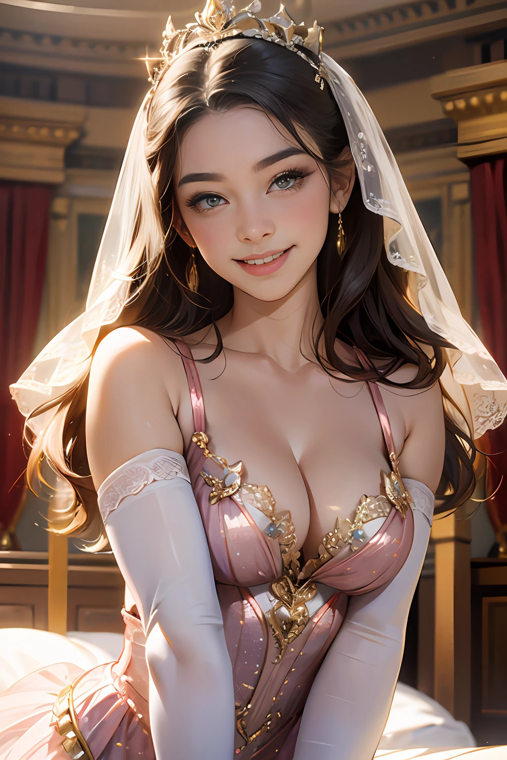 realisticlying，14 year old girl，Wearing classical ballet costumes，Face Real，Smile，Cleavage emphasis，Opera House，Breasts enlarged，Cleavage emphasis，Chest zoom