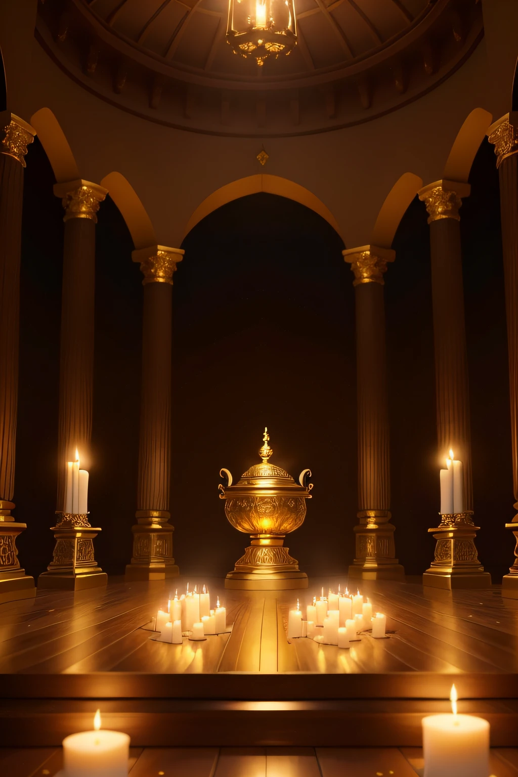 Temple illuminated by candles , A meditation place with golden objects (tmasterpiece) (8K high resolution) (best qualityer) (hyperdefined) (Ultra photo realsisim)(photo RAW) (photograph of-realistic) (Bright lighting)