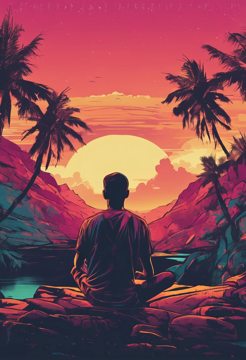It generates a cinematographic portrait of a person with his eyes and hands raised to the sky at sunset in a prayerful attitude with an expression of hope on his face