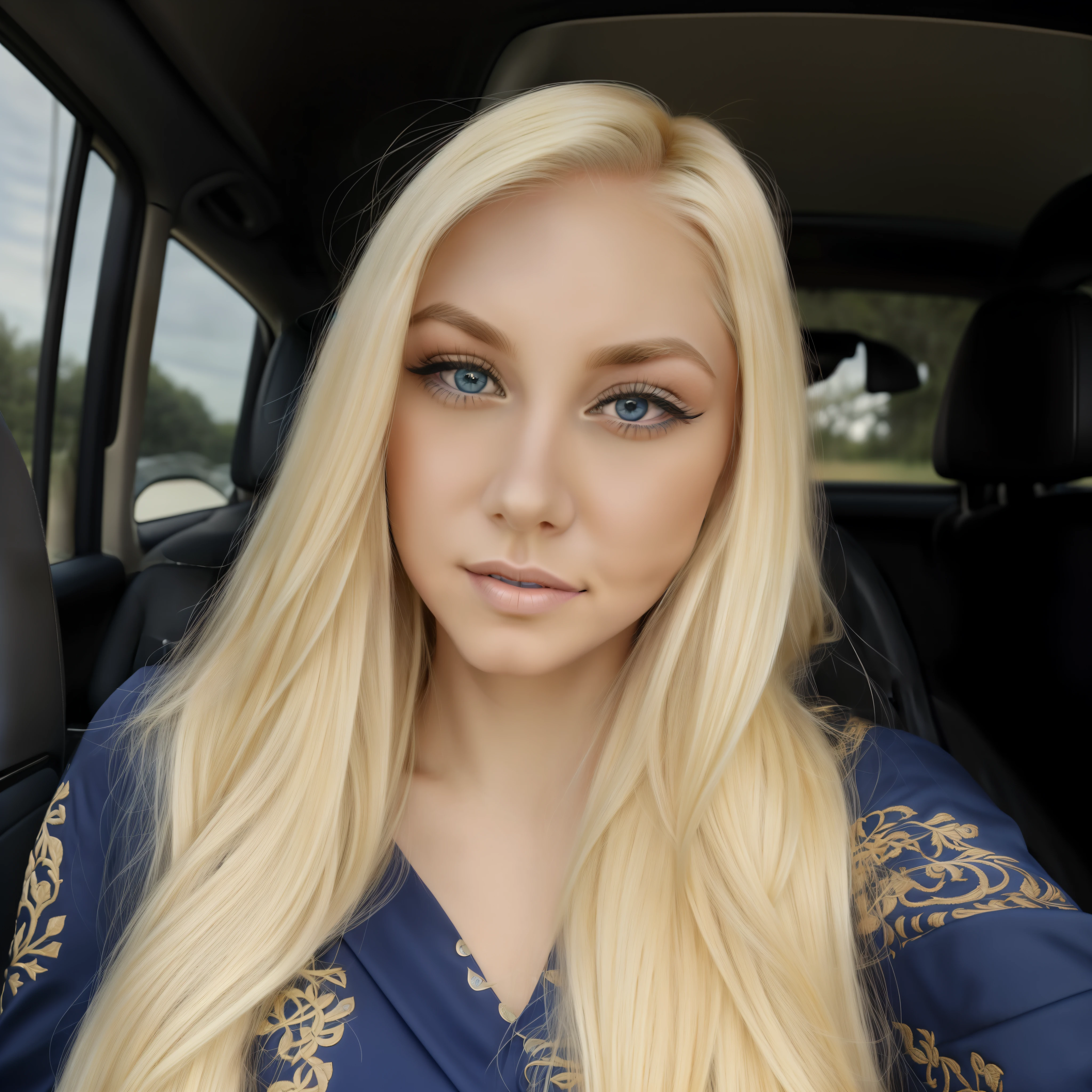 a woman with long blonde hair and blue eyes in a car, long blonde hair and large eyes, ava max, blonde hair and large eyes, long blonde hair and blue eyes, long blonde hair and big eyes, perfect white haired girl, blonde hair and blue eyes, kailee mandel, blonde hair blue eyes, jaw dropping beauty, kaitlyn michelle siragusa